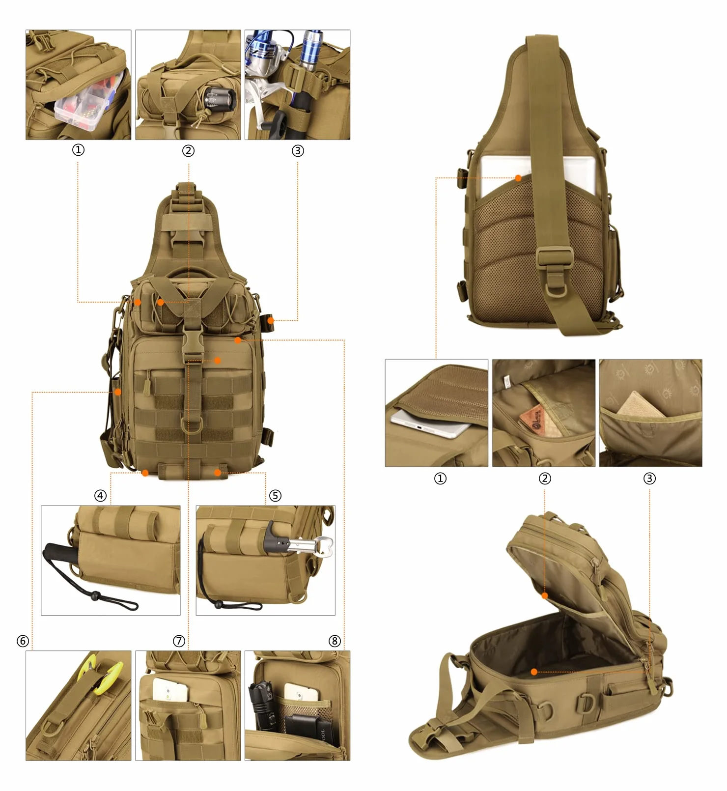 Gran Bolsa de Bandolera Impermeable Estilo Militar Táctico Nylon Molle