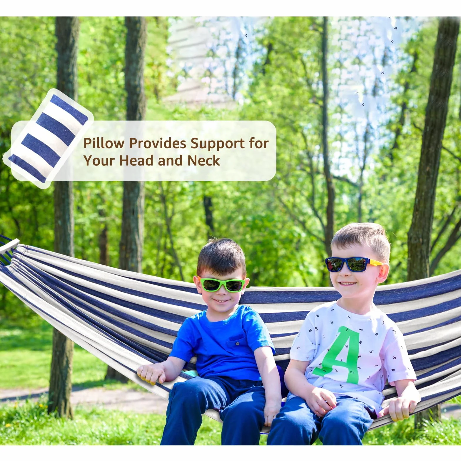 Chihee Hamaca de algodón Gran Hamaca de Camping Suave y Transpirable Soporta hasta 300KG Hamacas de árbol portátil con Barra separadora Desmontable Almohada 2 Webbings Fuerte 2 mosquetones
