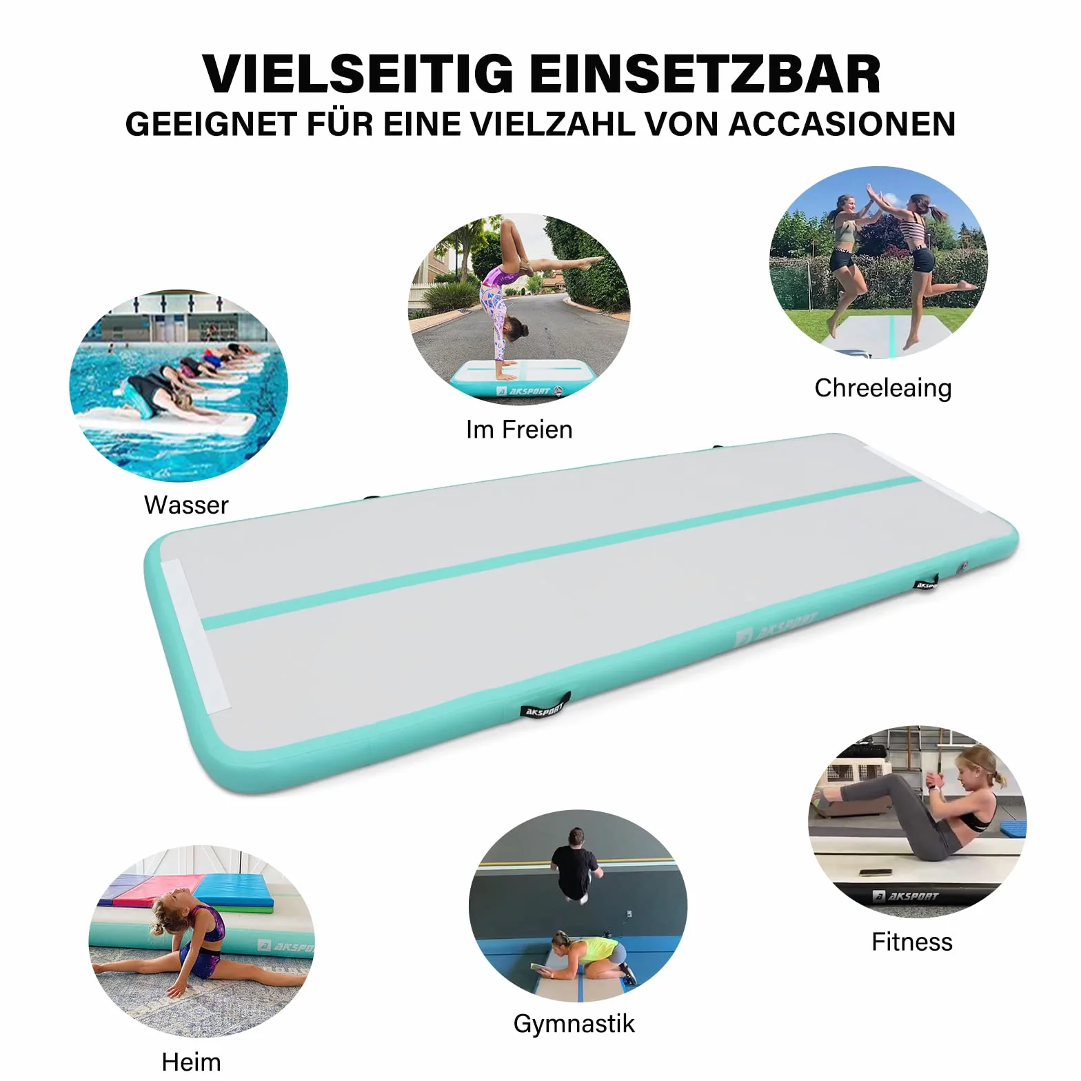 AKSPORT Esterilla hinchable de aire para tumbling, 3/4/5/6 m, 10/20 cm alto, con bomba