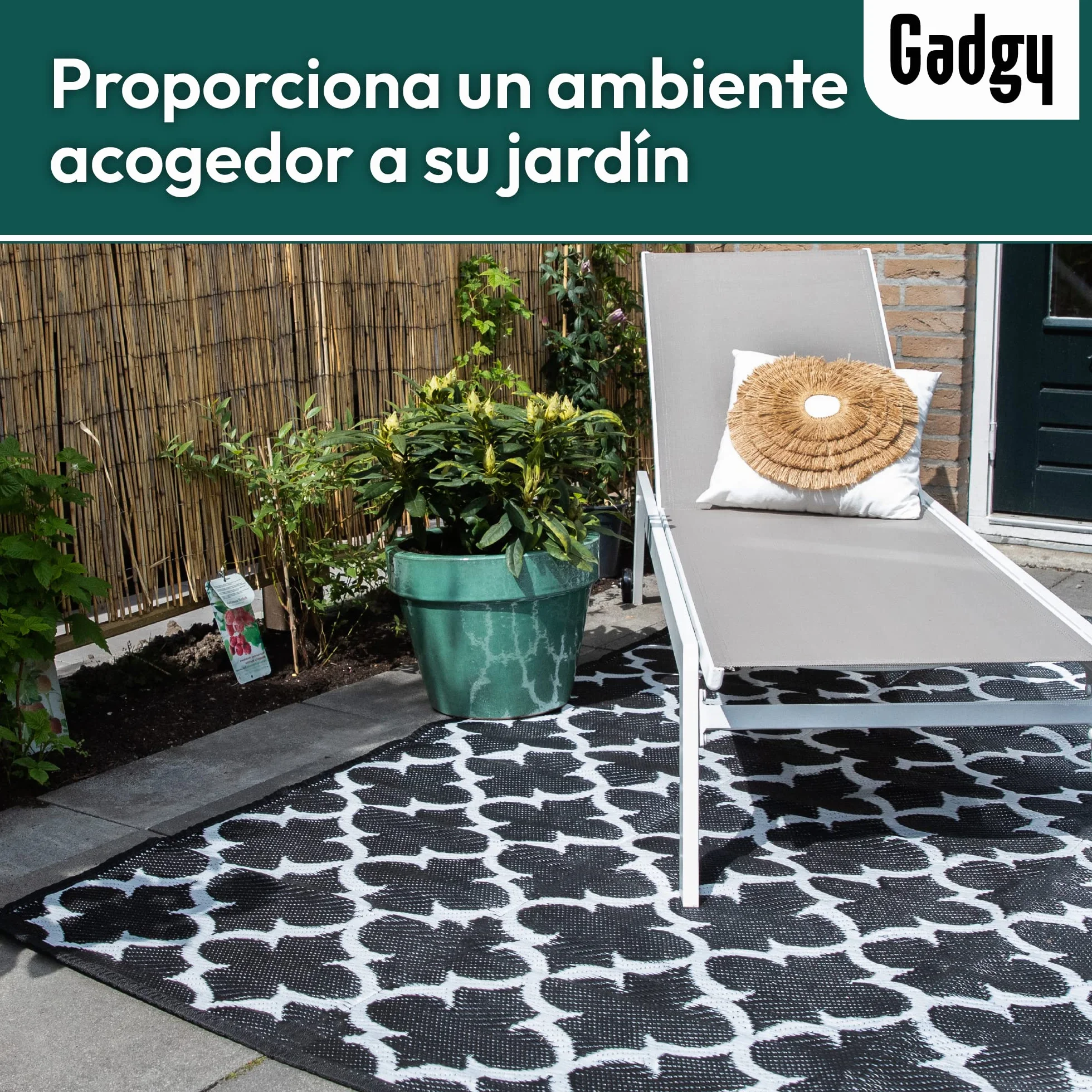 Gadgy Alfombra Exterior Resistente a la Intemperie Elegante Alfombra de Balcón Impermeable y Resistente a los Rayos UV - Reversible Incluye Bolsa de Transporte - 230x160cm