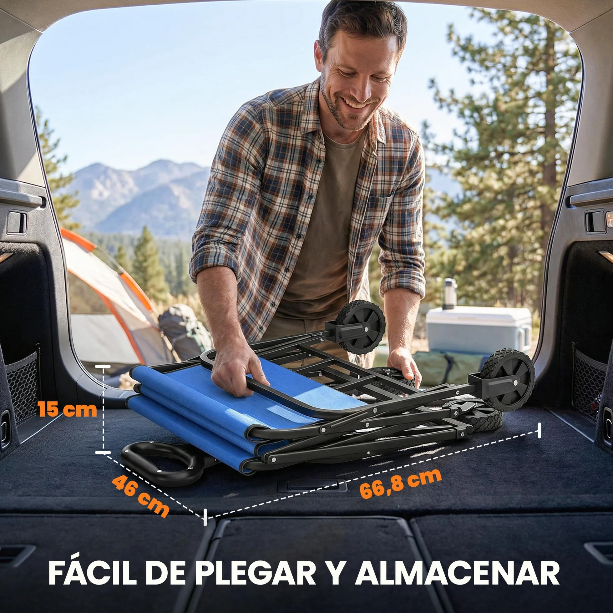Outsunny Carro Playa con Ruedas, Carro de Jardín Plegable con Mango Ajustable, Marco de Metal, Carga 68 kg, Carrito Transporte para Todo Terreno, Jardín, Campaña, Compra, Azul