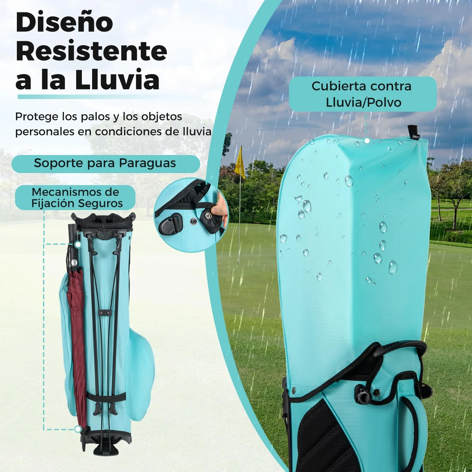 COSTWAY Bolsa Golf con Soporte, 8 Divisores, 5 Bolsillos, Correa Ajustable, Capucha Lluvia