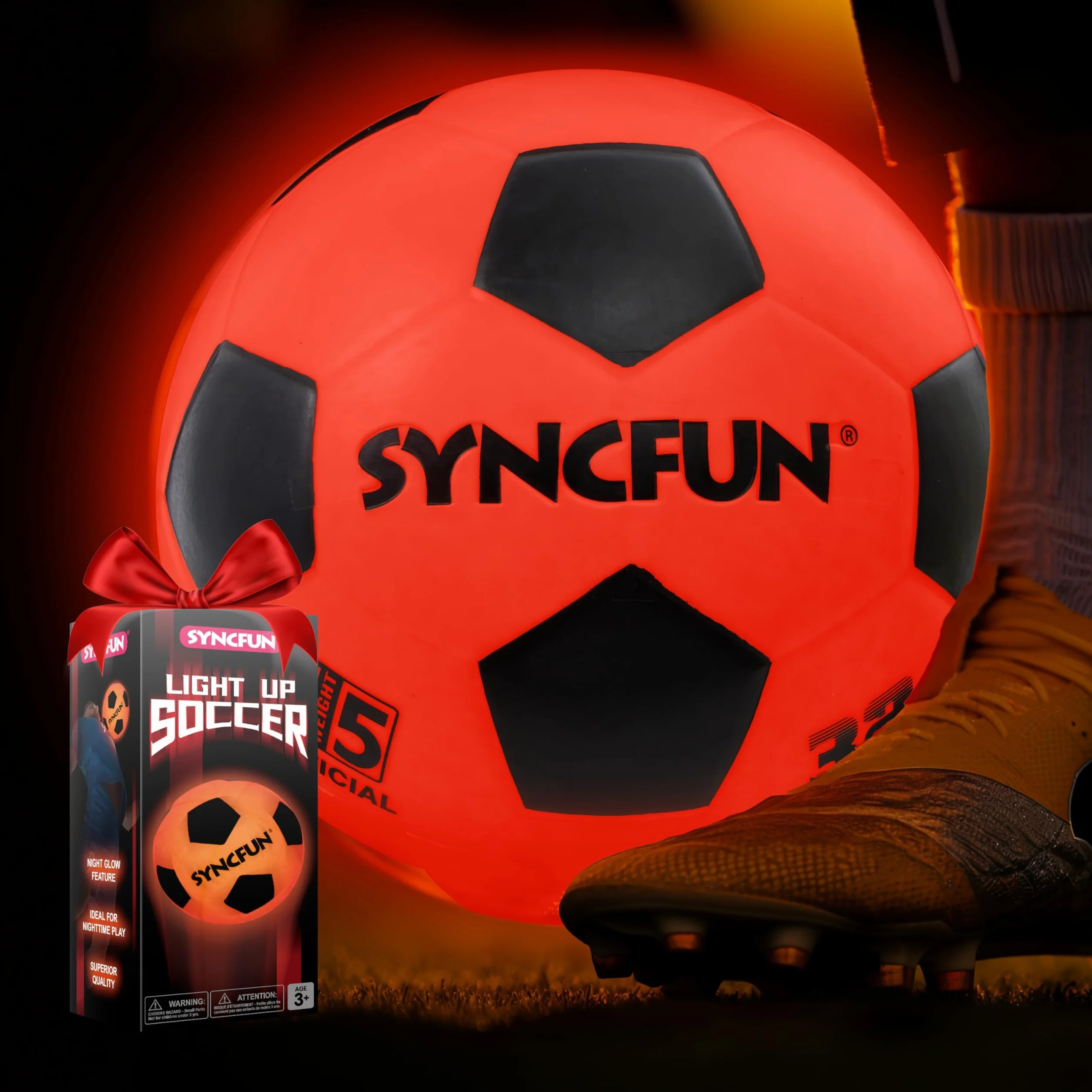 SYNCFUN Balón de Fútbol Luminoso Reflectante Tamaño 5 Brilla en la Oscuridad para Juegos Nocturnos