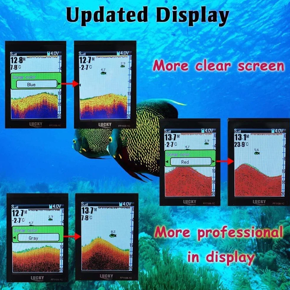 LUCKY Buscador de Peces Portátil con Sensor Sonda Transductor Pantalla LCD Ecosonda para Pesca en Hielo y Mar