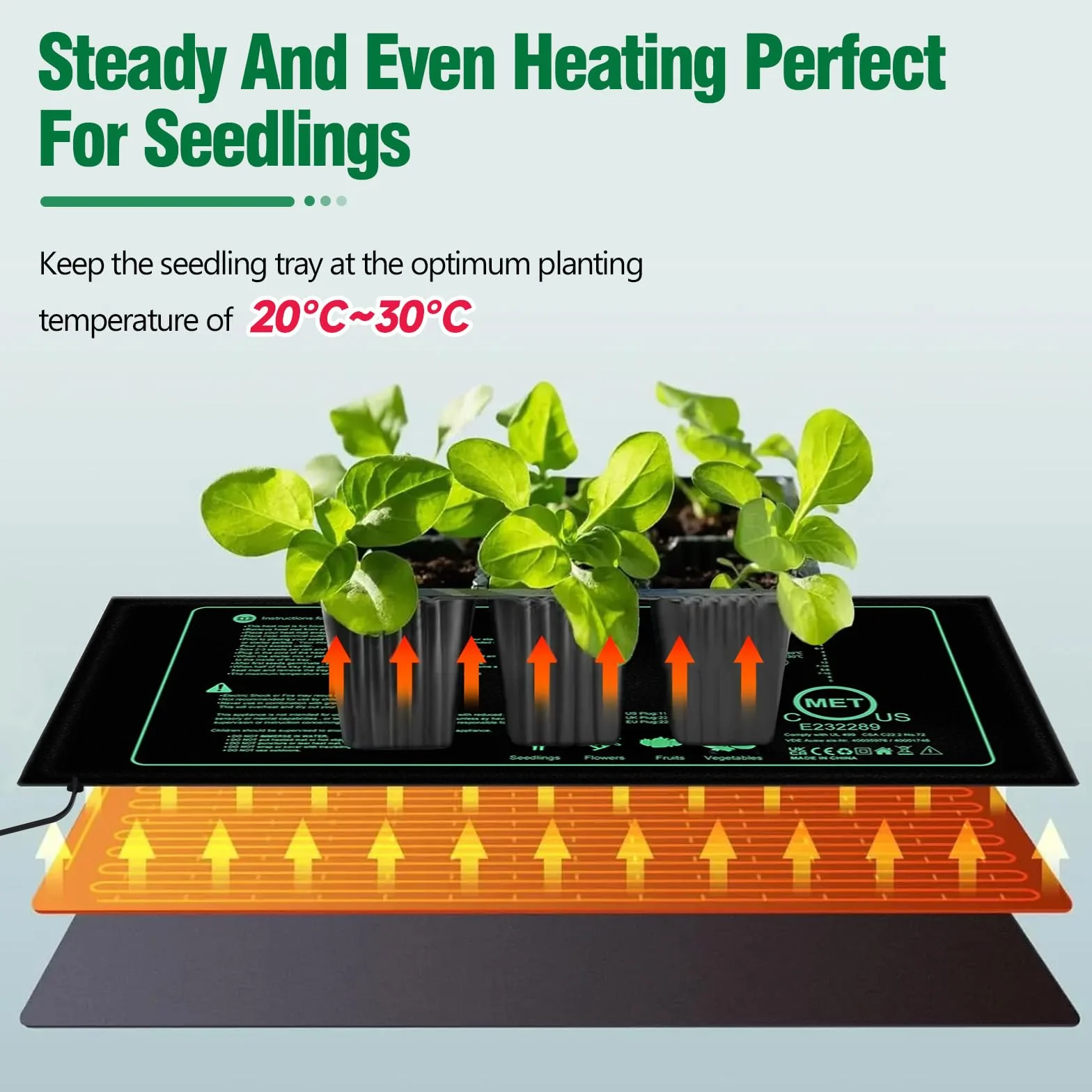Estera TéRmica para Plantas con Termostato, 50W Alfombrilla Térmica para Plántulas, Acelera Germinación, Ignífugo, IP67 Impermeable, para Mascotas, Reptiles, Plántulas, 54 x 26 cm