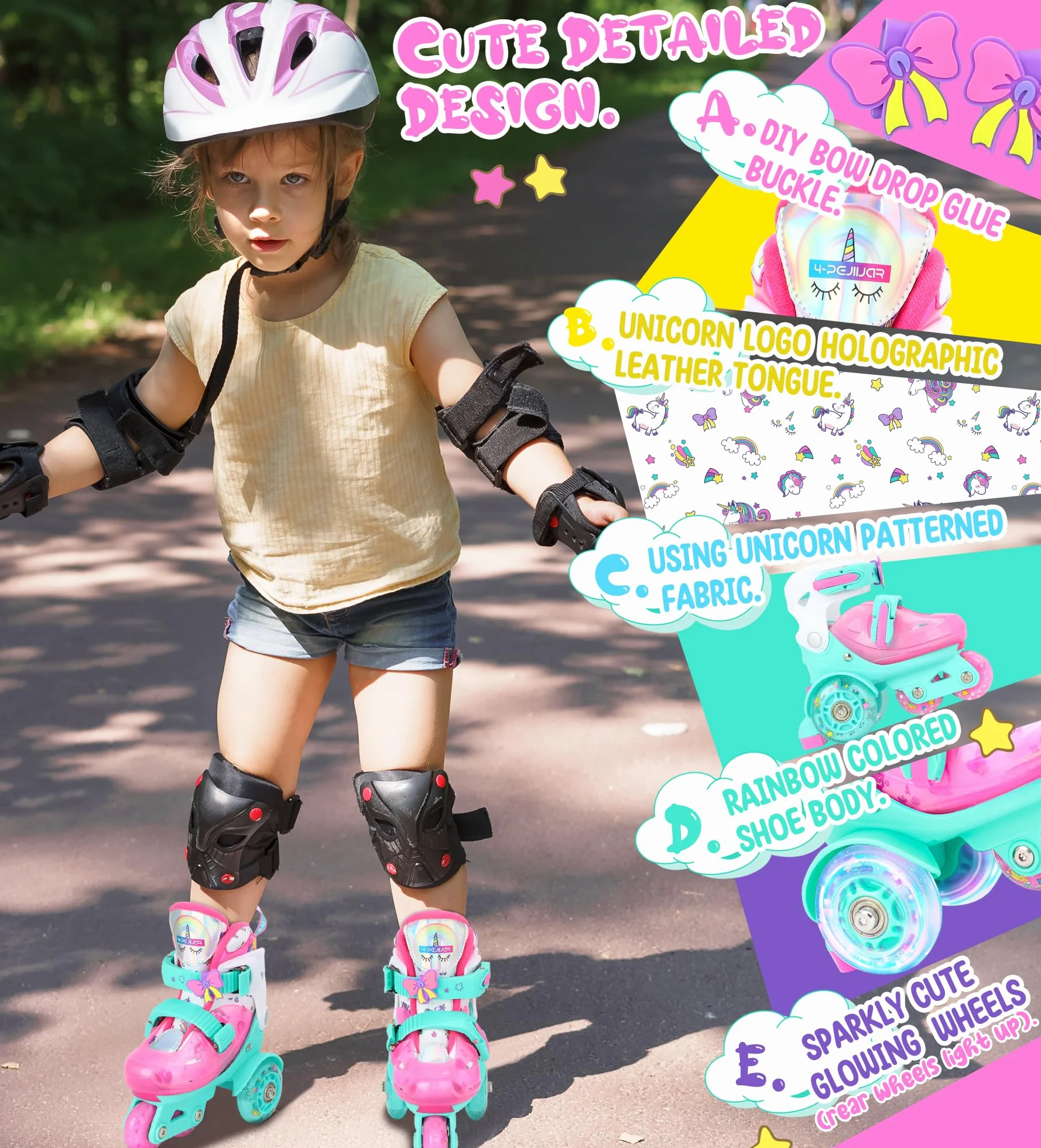 Patines Ajustables 3 Ruedas con Ruedas Luminosas Unicornio Dinosaurio Sirenita para Niñas Principiantes