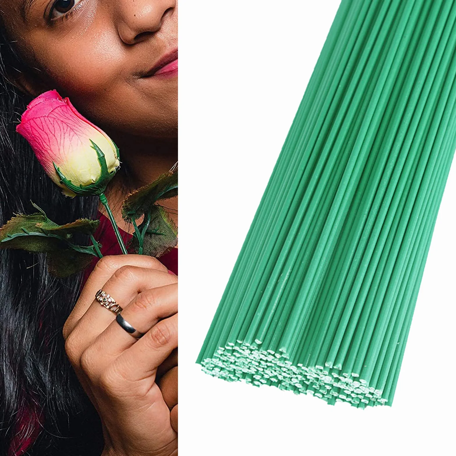 50 Piezas Herramienta Floral, Alambre Verde para Floristas, 30cm Alambre de Tallo, Wire Para Flores