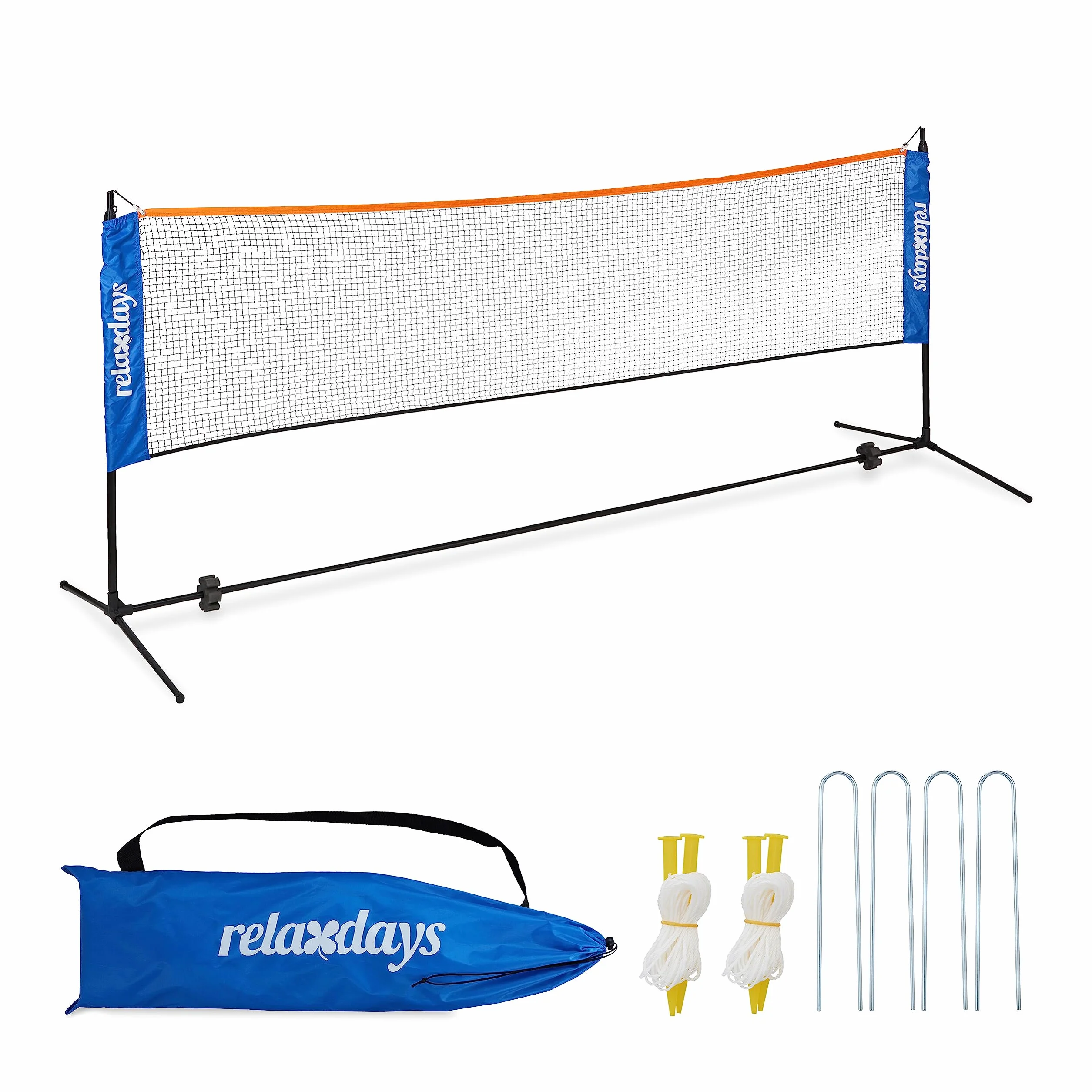 Relaxdays Red Bádminton Altura Regulable 225 cm Soporte Bolsa Transporte Negro Azul