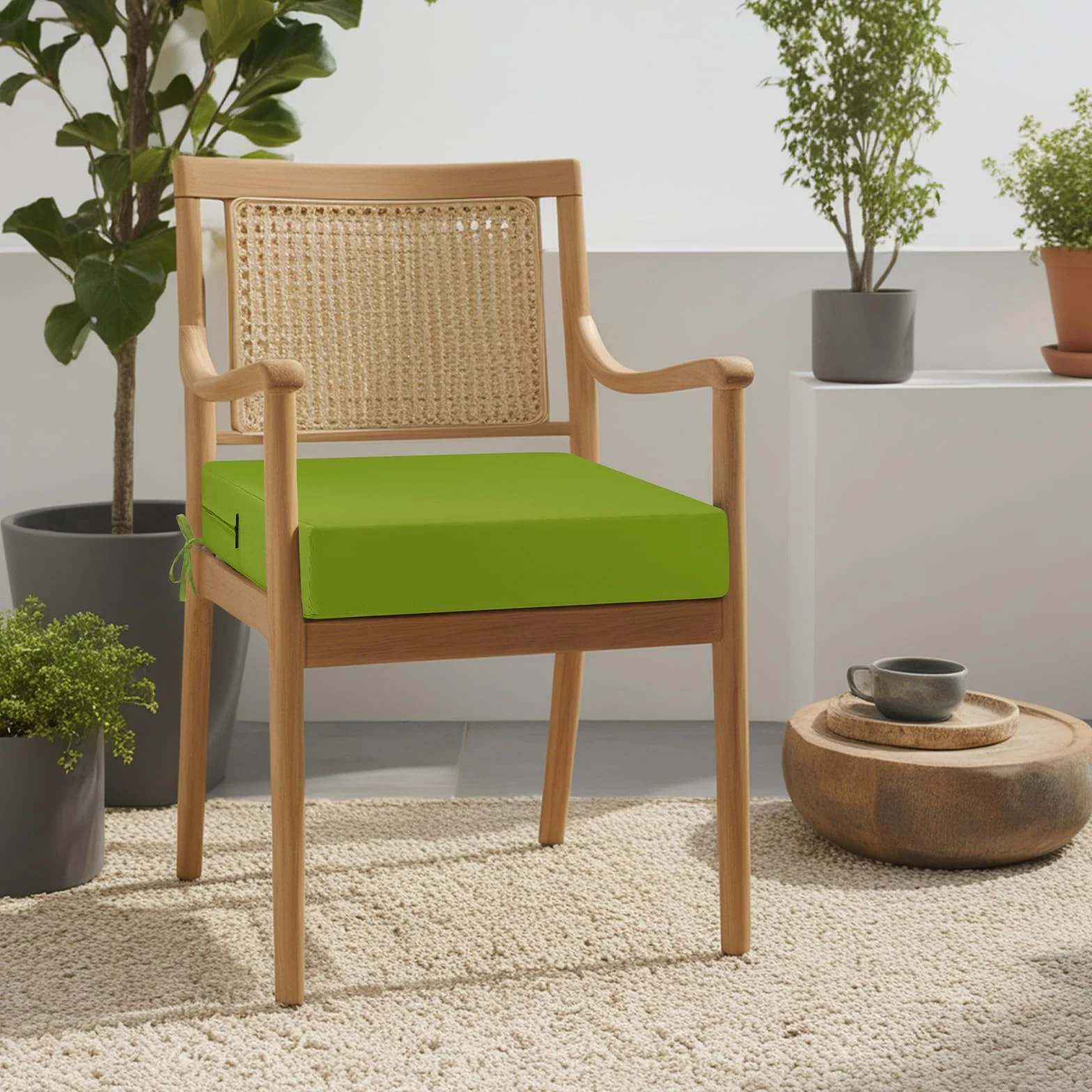 Cojines de asiento impermeables para exterior 50x50 cm 7 cm grosor ratán con lazos juego de 2