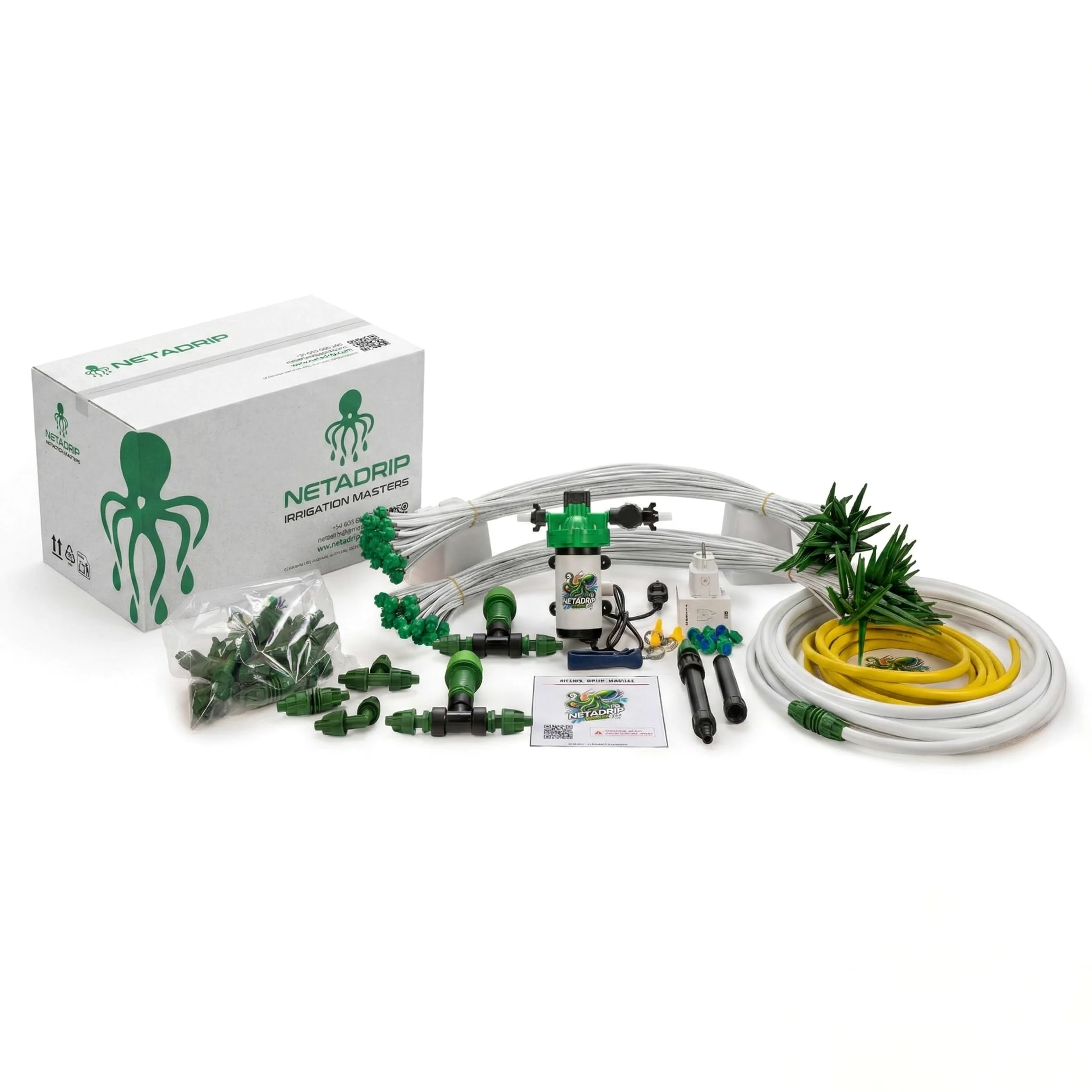 Kit de Riego por Goteo HYDRA, Sistema Automatizado con Bomba de Irrigación, Control Móvil SmartPlug, para 25-250 Plantas, con Válvulas y Goteros de 2L/h (125 PLANTAS)