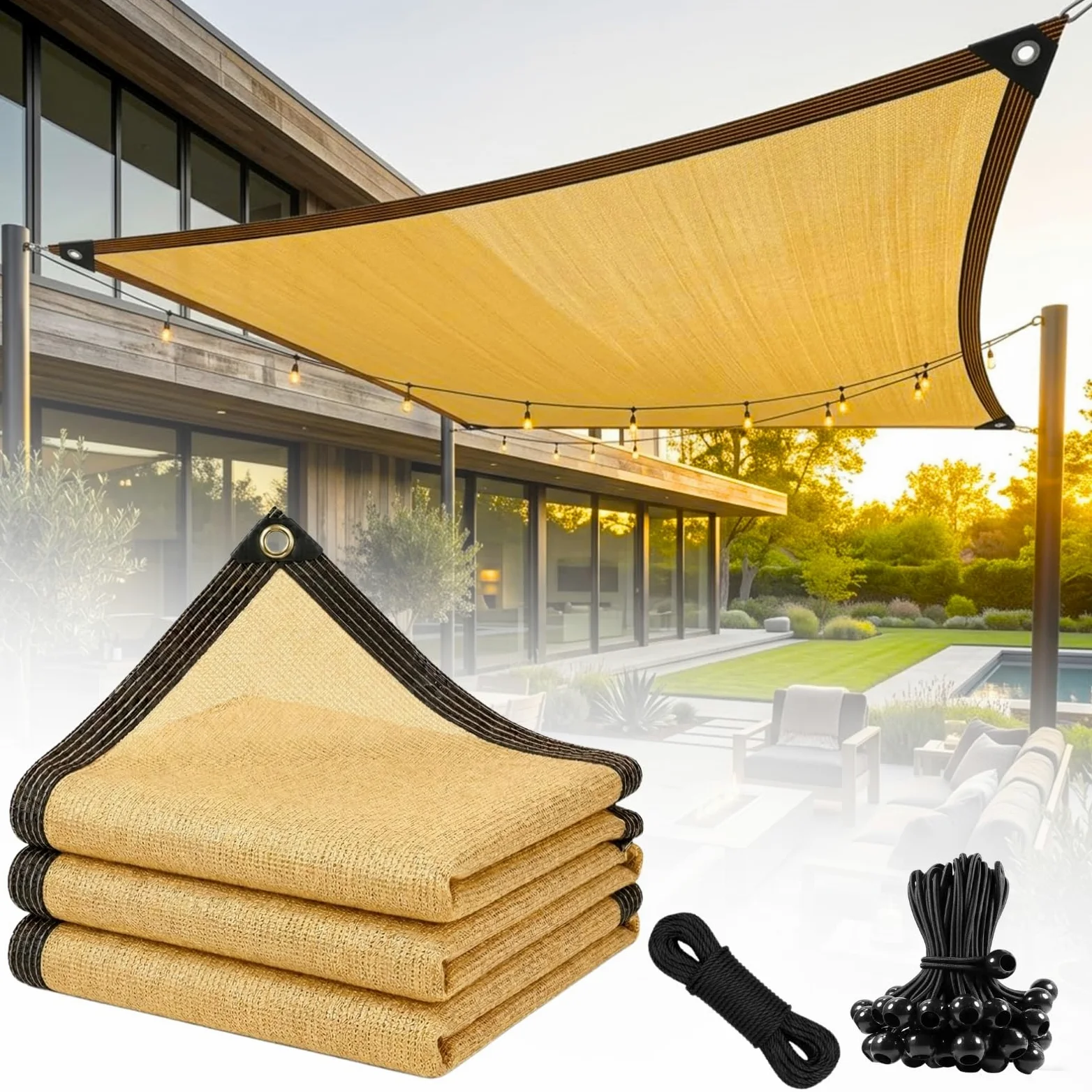 Malla de Sombra Ocultacion Jardin Exterior, Red de Sombreo 90% Protección UV, 3x3 3x3.5 2x10 3x10m Toldo de Vela Transpirable para Camping y Terraza, Tela de Sombreo con Ojales(Beige,1.5x8.5m)