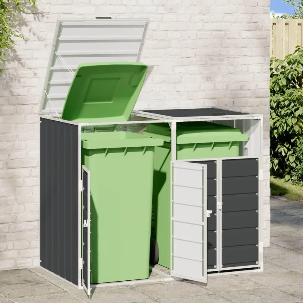 Cobertizo contenedor Doble Basura Acero Antracita 144x81x113 cm, Casa y jardín Productos del hogar Accesorios para contenedores de residuos Soportes para contenedores de residuos