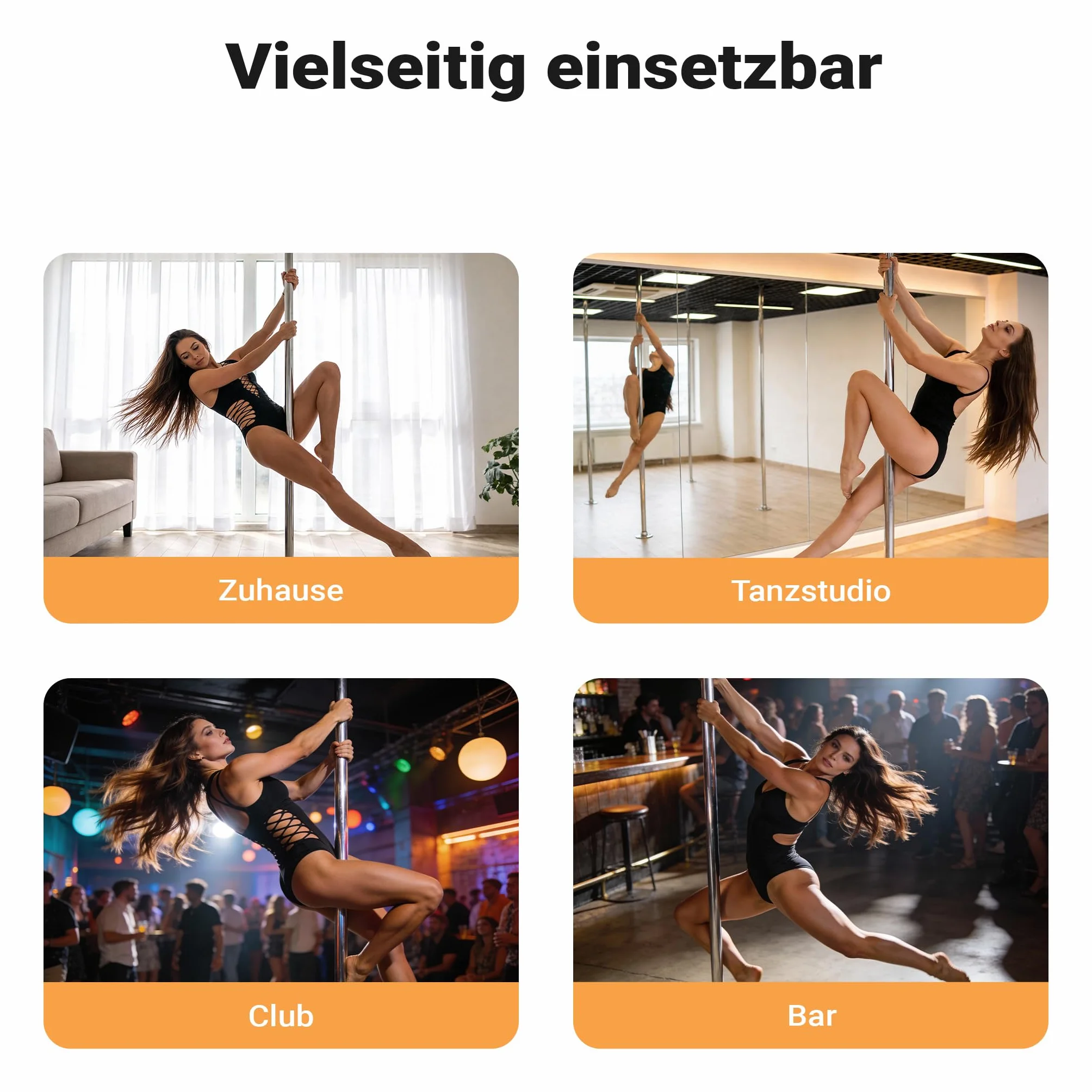 WilTec Barra de Baile Profesional Pole Dance Ø45mm Altura Ajustable 2,31-2,74 m Acero