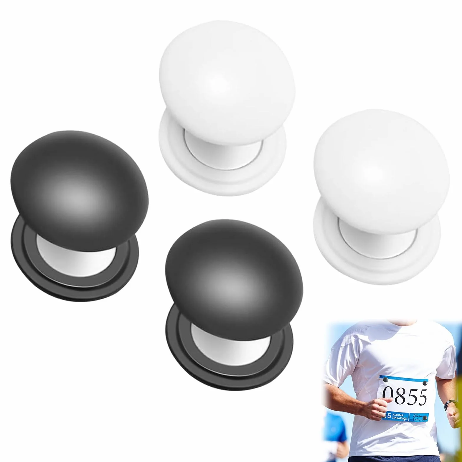 Imanes Dorsales Running, 4 Pares, Fijación Magnética para Número de Carrera, Accesorios de Maratón