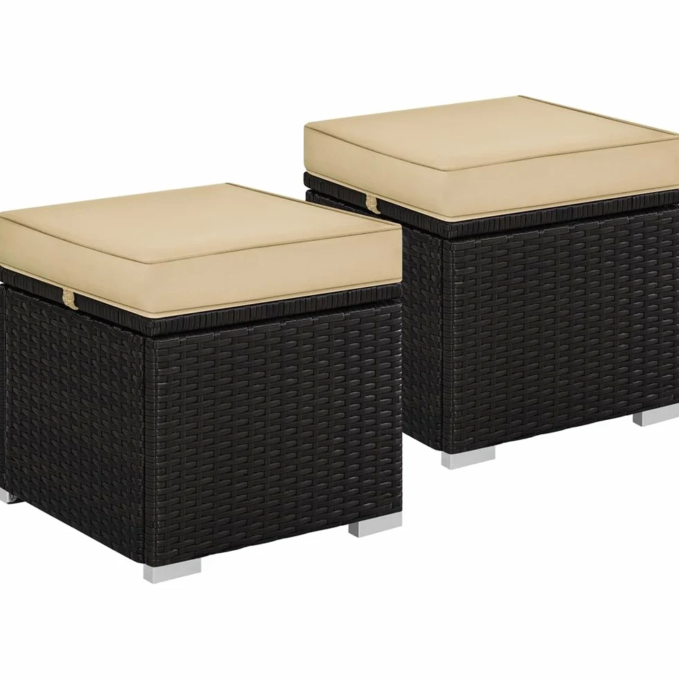 Yaheetech 2 Piezas Taburete Exterior Jardín con Almacenamiento 39x39x41cm Cojín Tapa Extraíble Imitación Ratán Resistente Intemperie