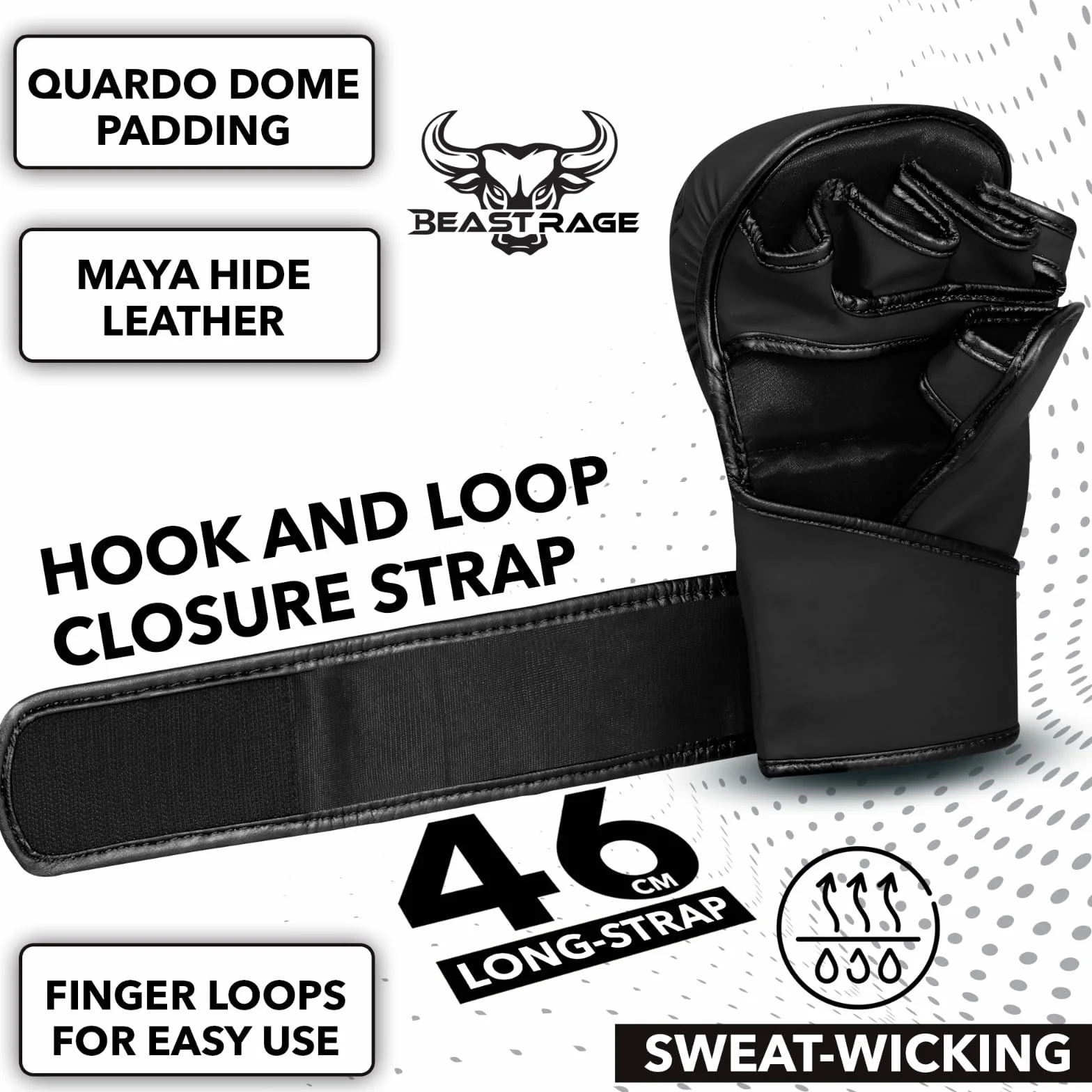 BEAST RAGE Guantes de MMA con Soporte de Muñeca Ajustable, Palma Abierta para Muay Thai y Combate