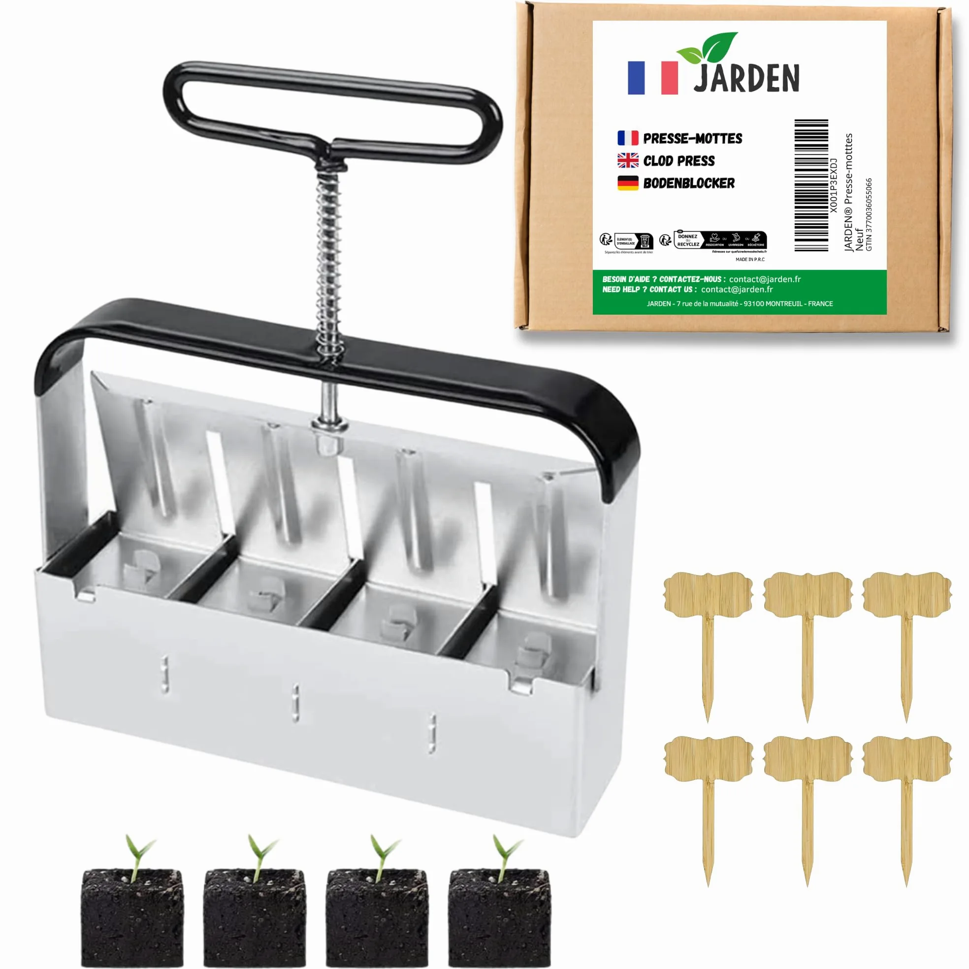 Jarden Bloqueador de Suelo Manual Profesional – 4 Bloques de 5x5 cm – Prensador de Terrones de Acero Inoxidable