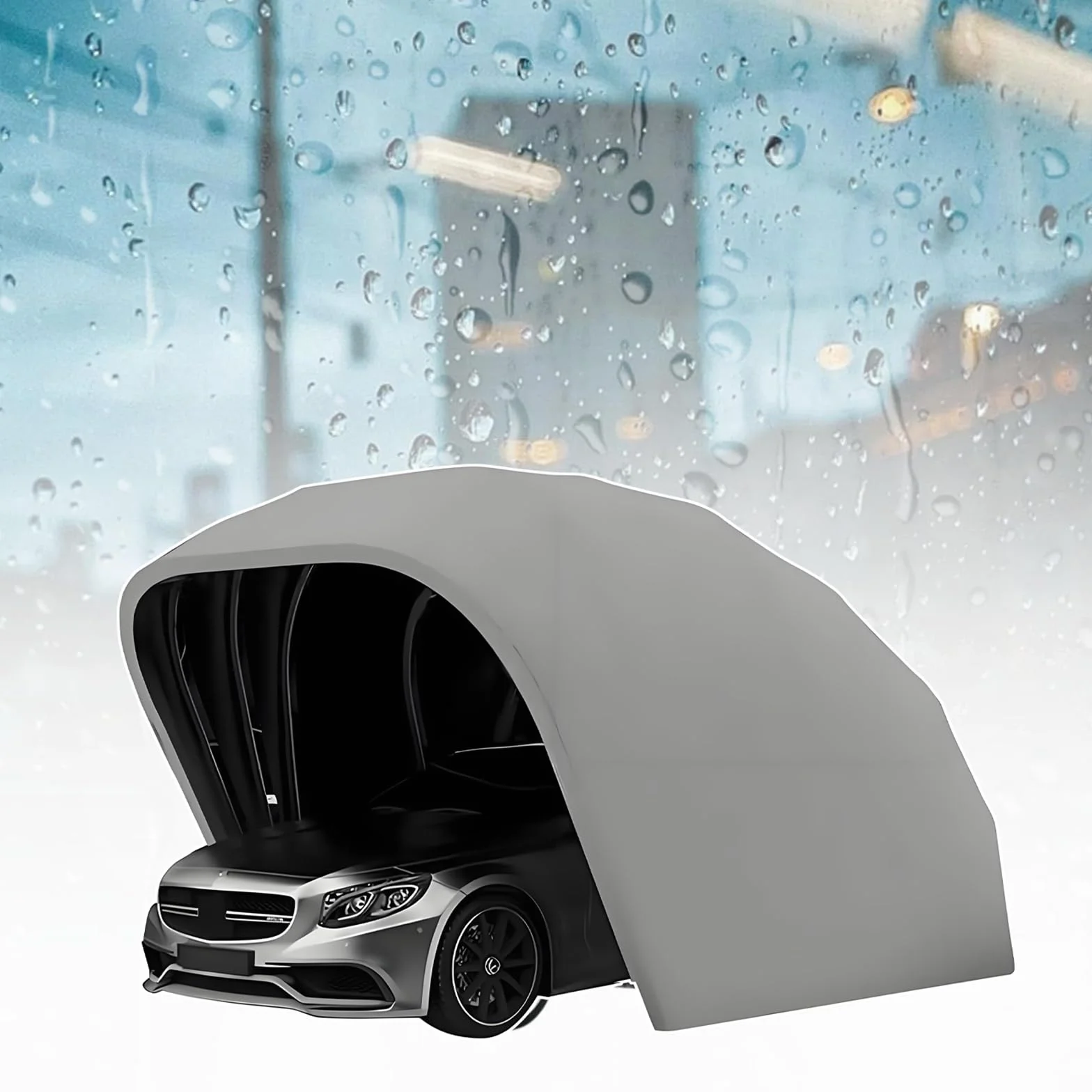 Cochera Retráctil Mejorada, Cobertizo Gris De Acero Inoxidable, Cobertizo Plegable Semiautomático SUV/Automóvil, Tela Oxford De Espesor 600d (5,9m × 2,7m × 2,45m)
