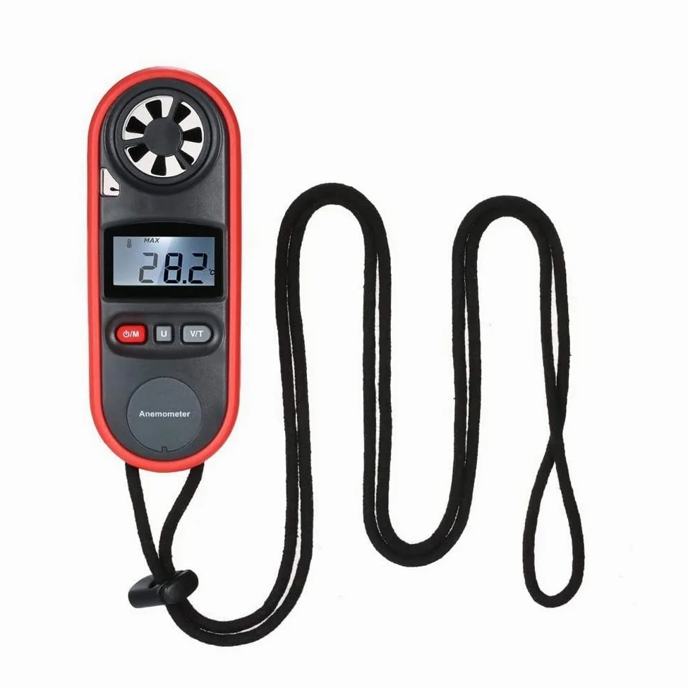 Anemómetro Digital de Mano con Interfaz USB, medidor portátil de Temperatura, Humedad, Velocidad del Viento con retroiluminación LCD y caudalímetro.