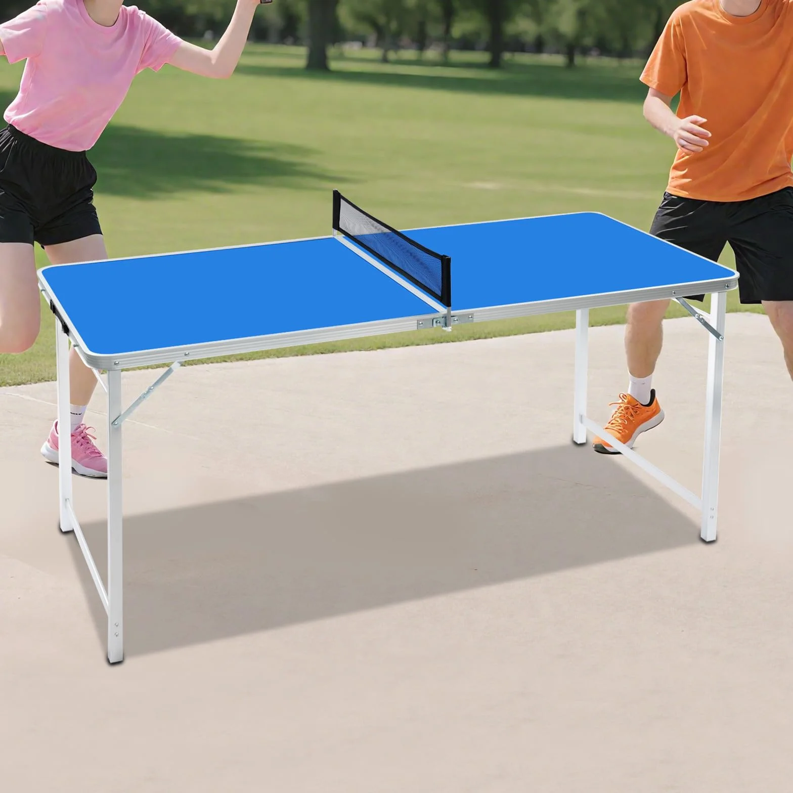 Mesa de ping pong azul plegable con red, 2 raquetas y 3 pelotas, exterior e interior, 152 x 67 x 70 cm