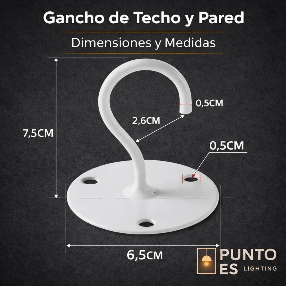 Gancho Techo y Pared Exterior Blanco, Pack 2 Unidades – Soporte para Colgar Plantas, Farolillos y Decoración, Acero Pintado con Tornillos y Tacos Incluidos