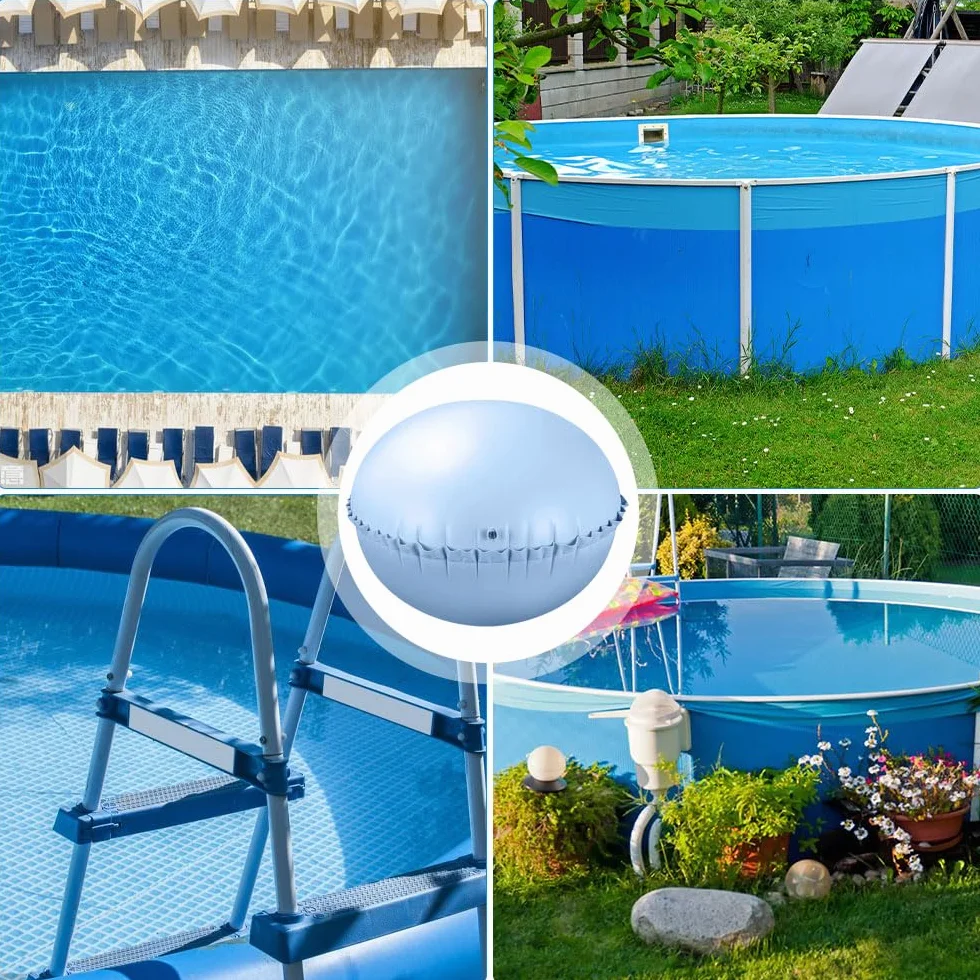 Cojín de piscina de invierno, cojín de piscina redondo XXL 120 x 120 cm, cojín de aire para piscina de invierno, cojín de invierno para piscina con 4 ojales y cuerda de 15 m, cojín de piscina de