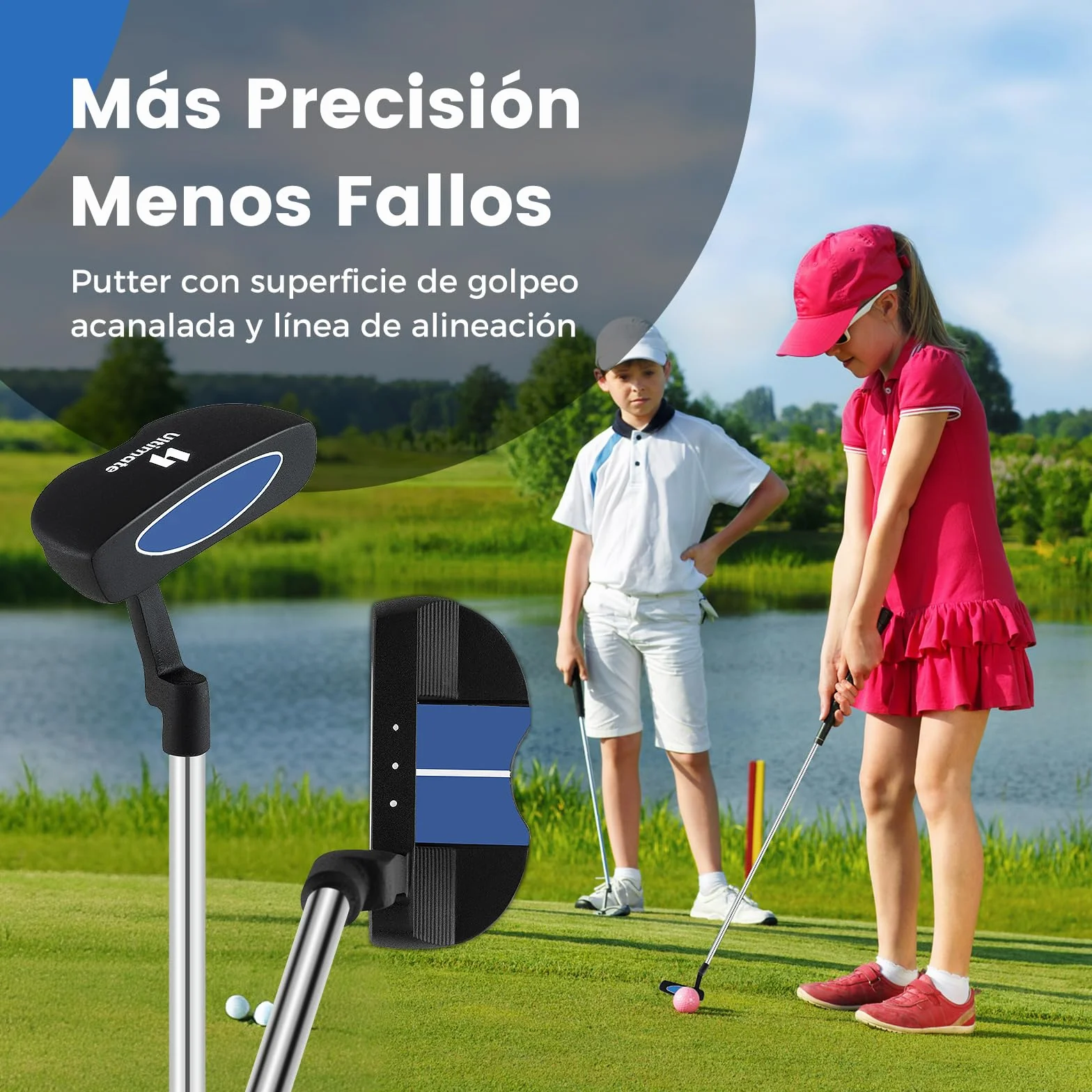 COSTWAY Set de Palos de Golf para Niños 8-13 Años, Incluye Madera 3, Hierros 7 y 9, Putter, Bolsa