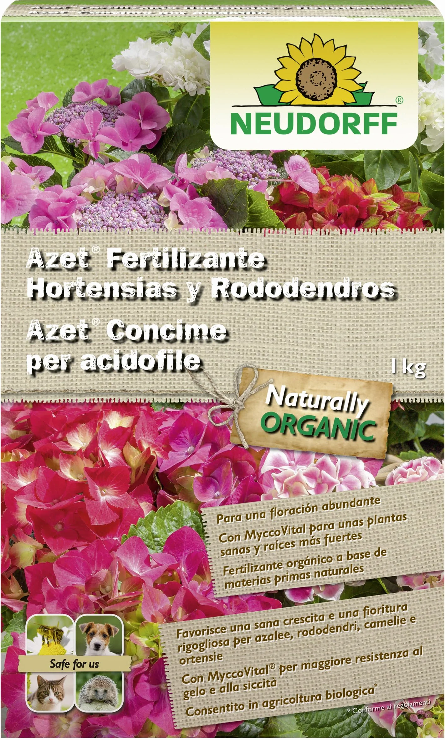 Neudorff Azet Fertilizante Hortensias y Rododendros – Fertilizante orgánico de liberación lenta para un crecimiento y una floración exuberantes, 1 kg