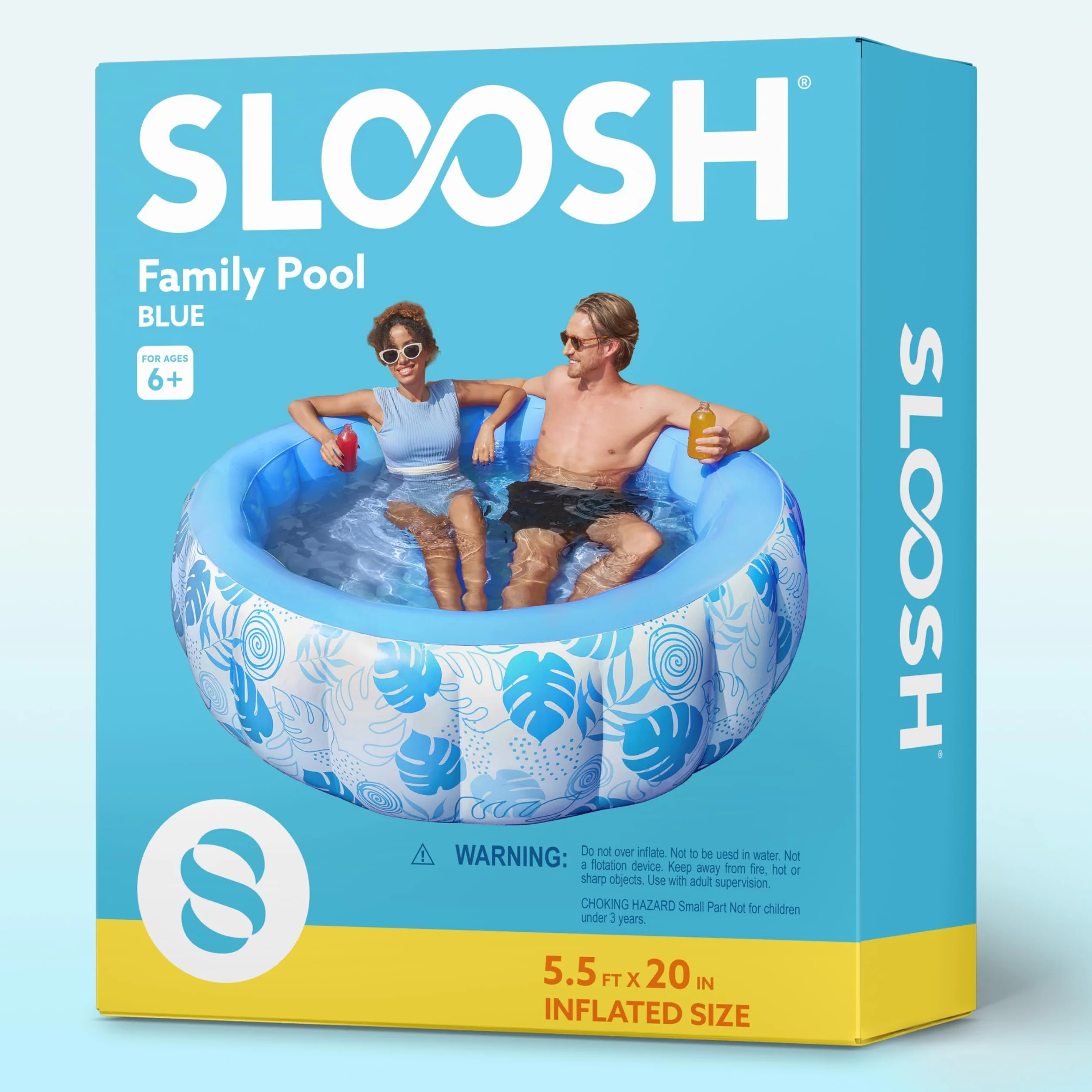 SLOOSH Piscina hinchable de 5,5 x 20 pulgadas (167,6 x 50,8 cm), piscina familiar inflable con respaldo cómodo, ideal para fiestas acuáticas de verano en el jardín, en el césped, color azul