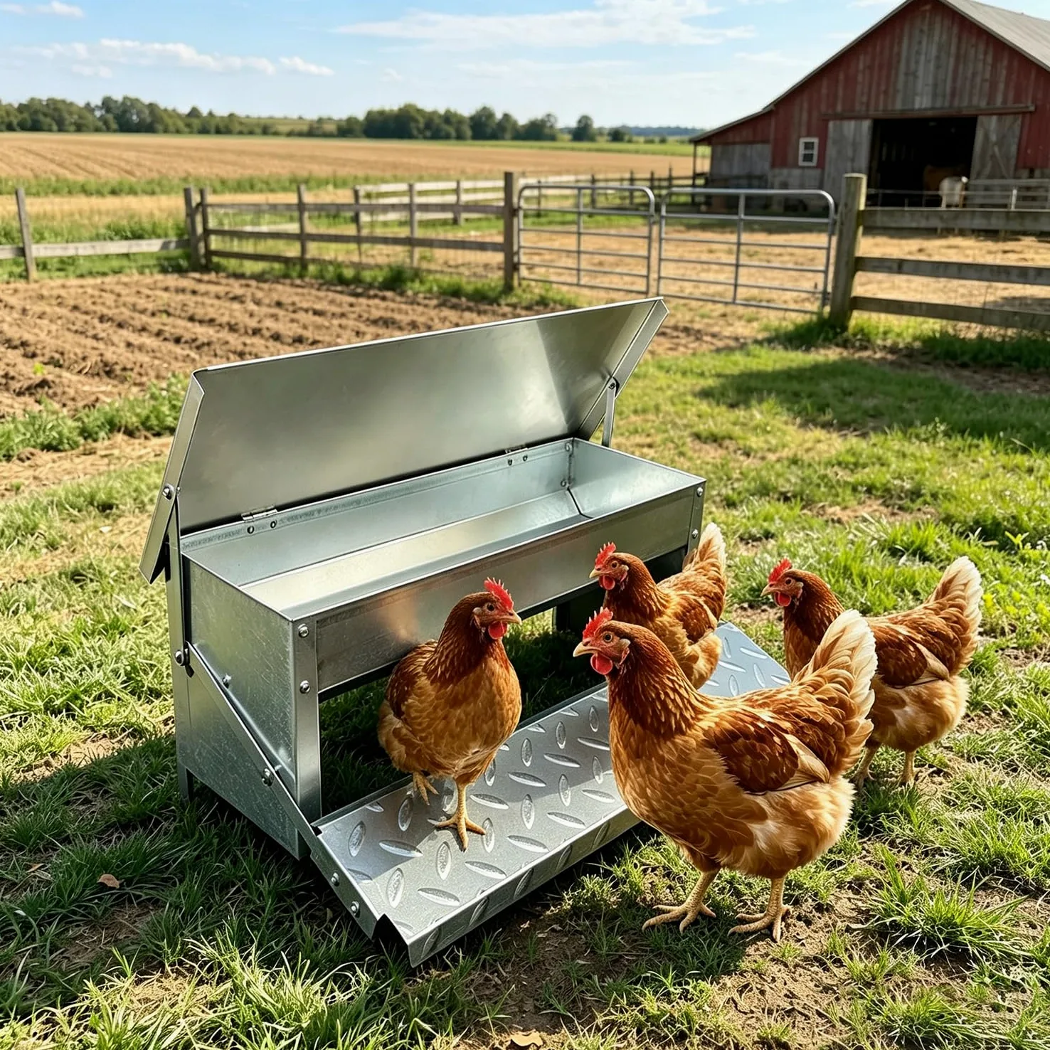 Comedero Automático Grande para Gallinas Bebedero con Pedal para Gallinas Comedero para Ganado De Exterior De Acero Inoxidable De Gran Espesor para Gallinas, Patos Y Gansos