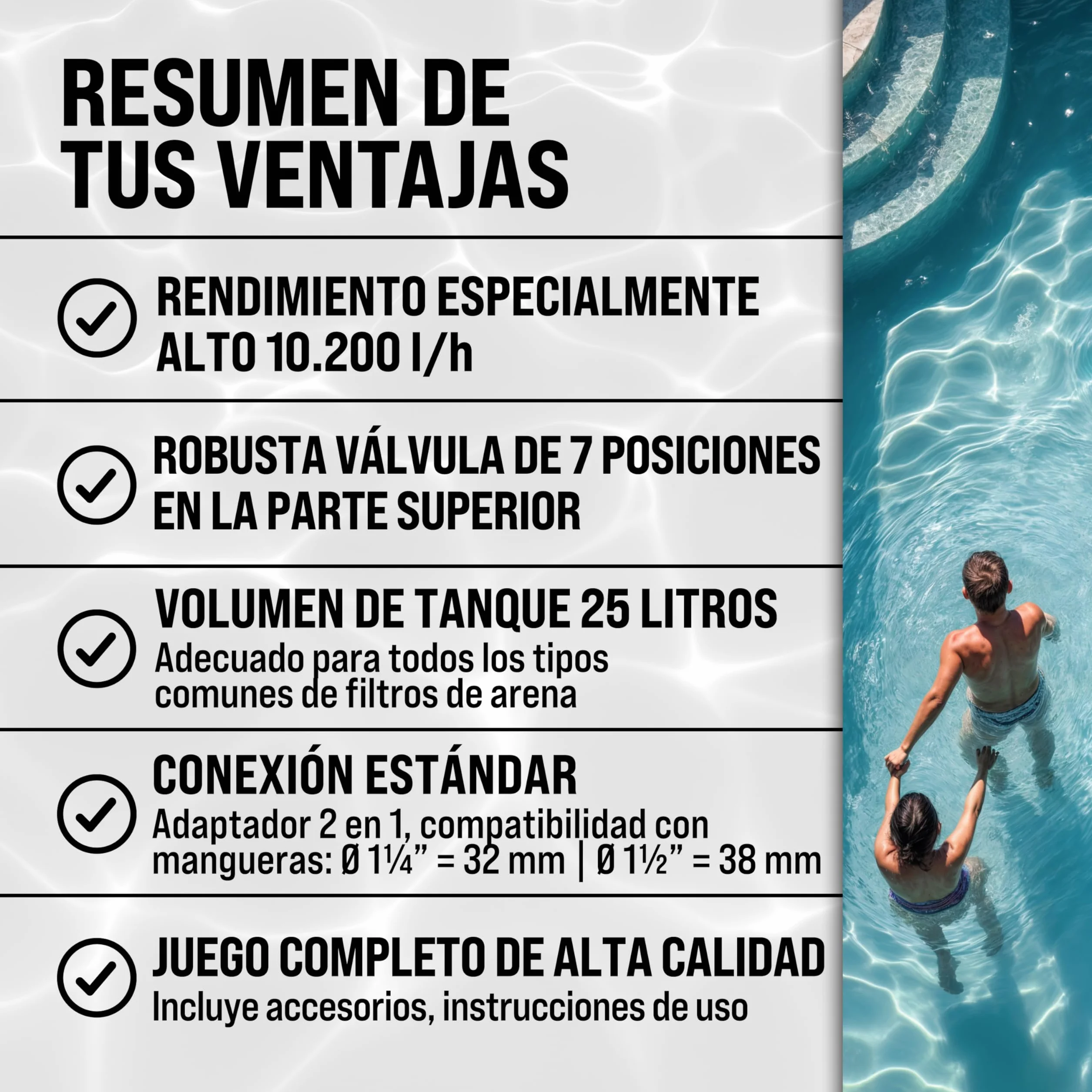 MONZANA® Depuradora Piscina 10.200 L/h Filtro de Arena hasta 35.000 L Bomba 400W Válvula 7 Funciones Filtrado Adaptador Ø32-38 mm Indicador de Presión