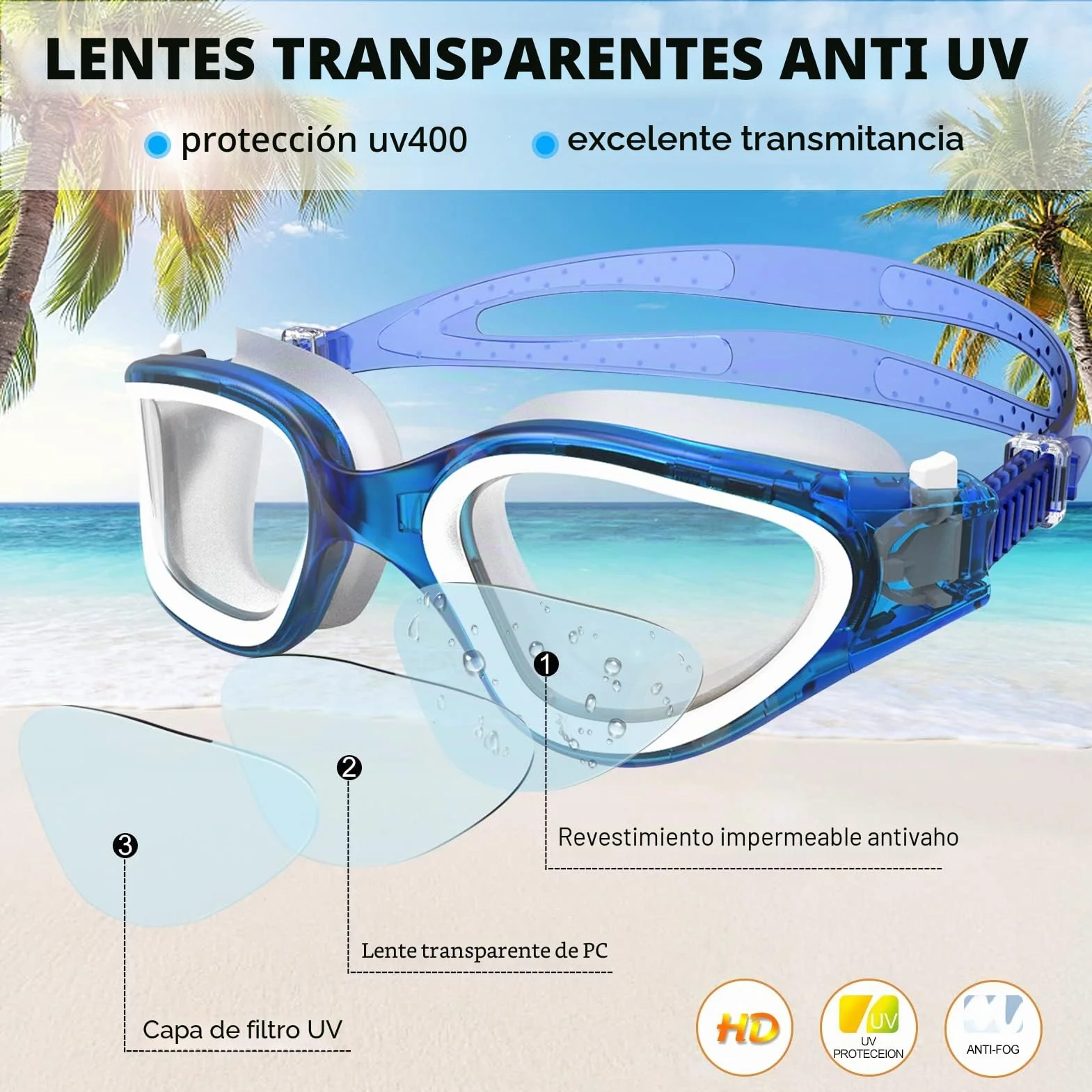 Winline Gafas de natación polarizadas Anti-vaho protección UV sin filtraciones Clara