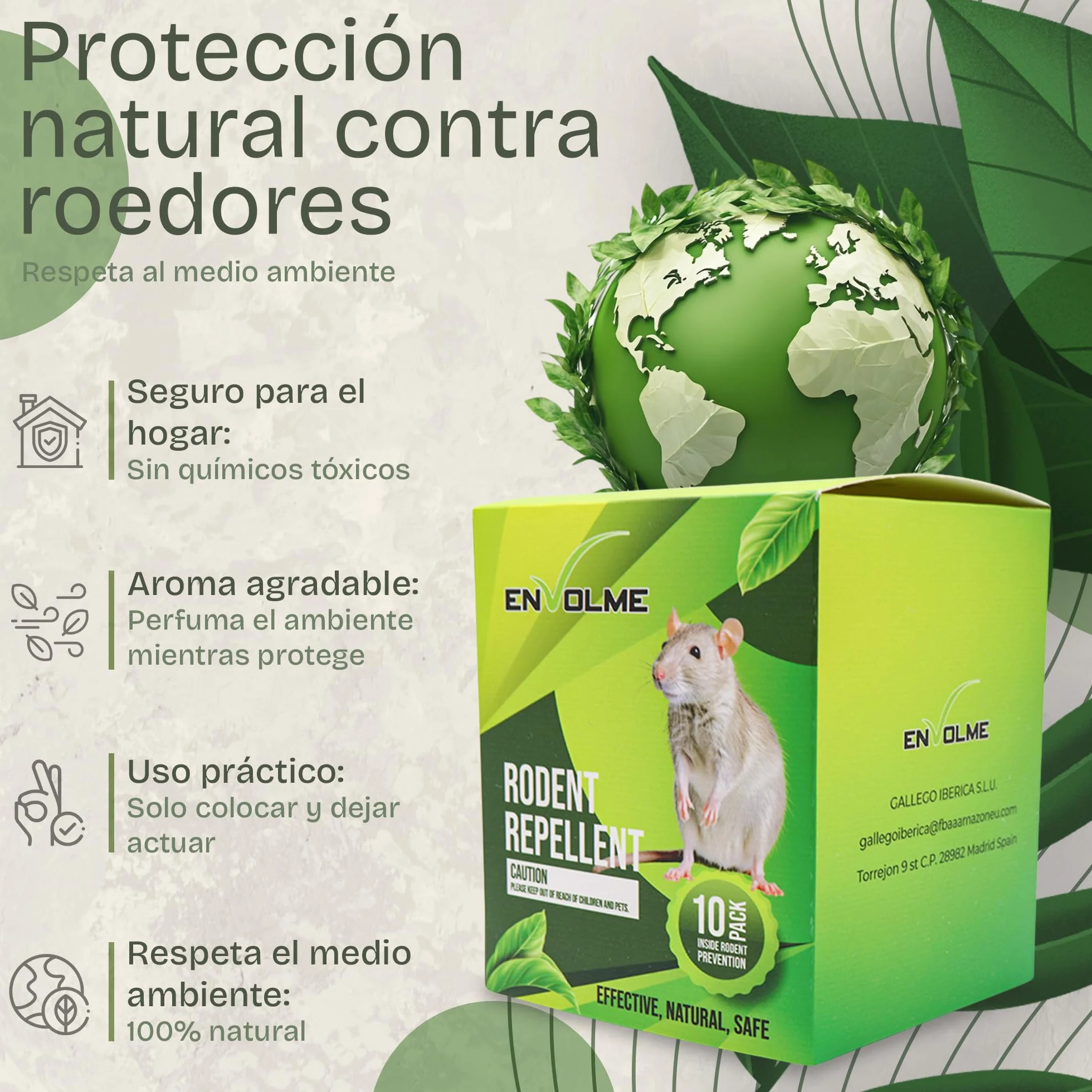 Repelente Ratas y Ratones - Ahuyentador de Ratas y Ratones - hasta 6 Meses de duracion - 10 Bolsas para Interiores y Exteriores Eficaz. Cuidado con el Medio Ambiente No Tóxico