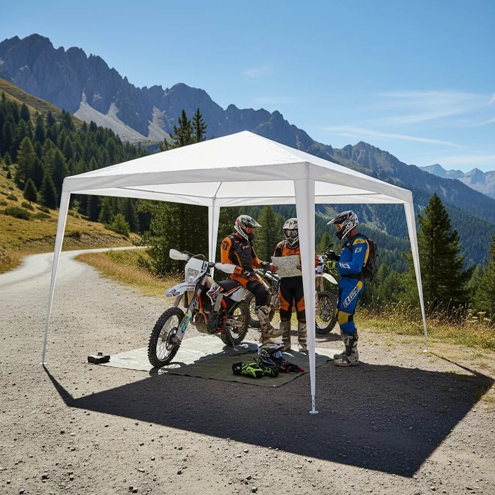 Carpa Desmontable 3x3 m Impermeable Blanca Estructura de Acero Resistente Cubierta de Rafia
