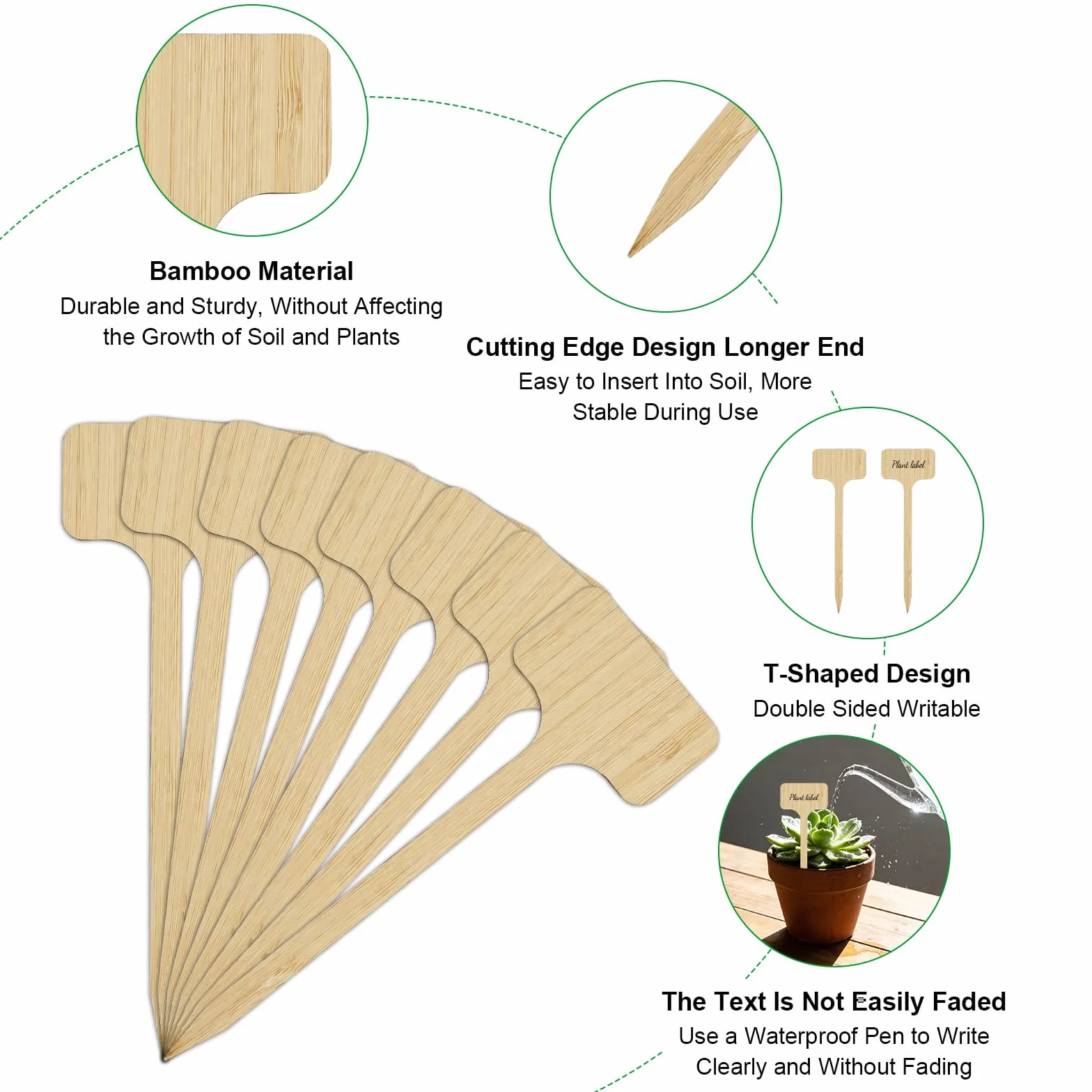 Cartel para plantas de madera con rotulador para plantas, de bambú, extralargo, en forma de T, para verduras, hierbas, flores, (altura: 18 cm x ancho: 6 cm)