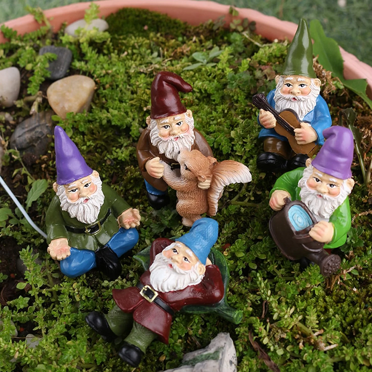 5 Stück Gnomos De Maceta De Plantas, Decoracion Jardin Exterior, Estatua De Gnomo En Miniatura De Bonsái, Enano Pequeño Gnomos De Jardín En Miniatura, para Patio, Oficina, Jardín, Escritorio