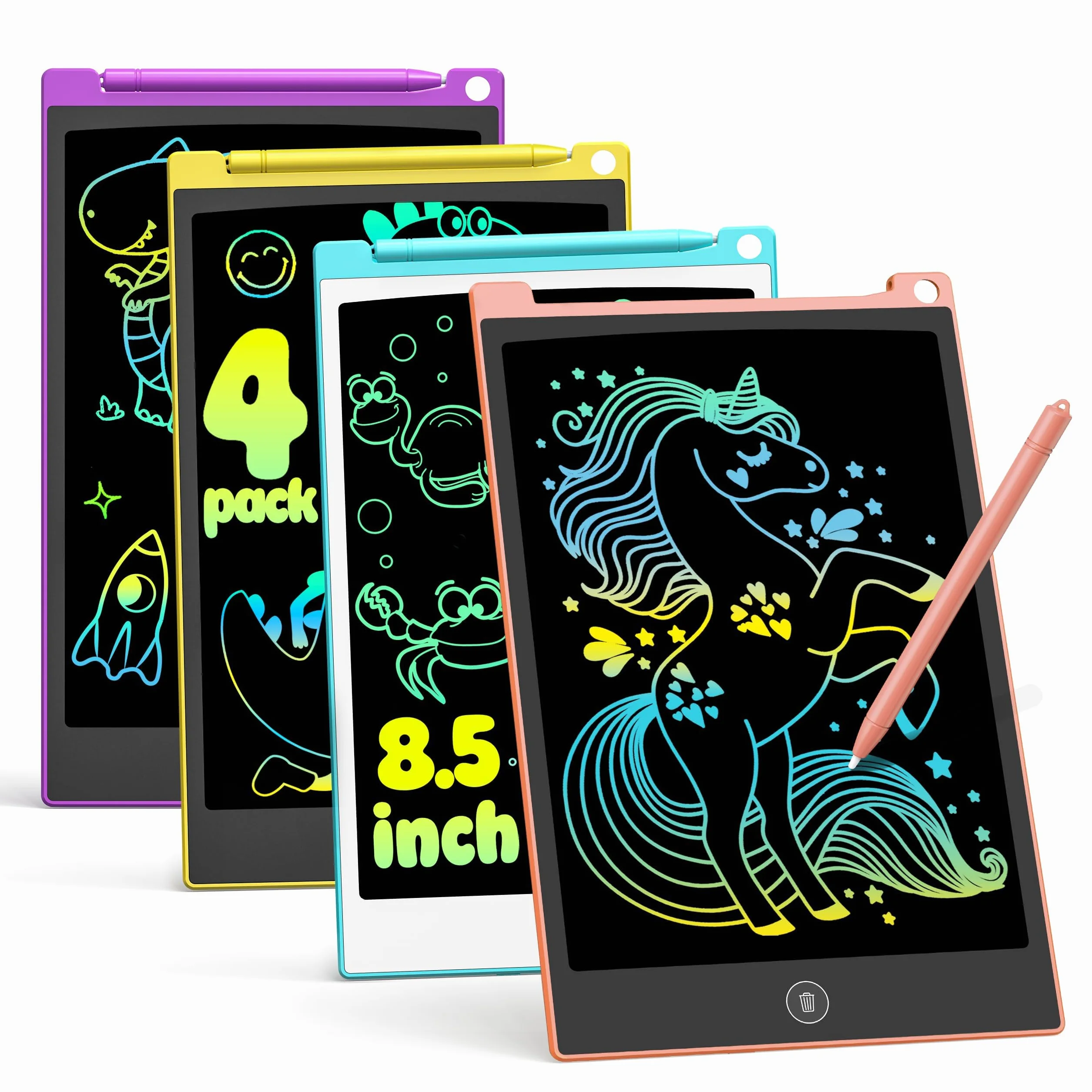 TECJOE Tableta Escritura LCD Color 8.5 Pulgadas Paquete de 4, Juguete Regalo Niño 3-7 Años