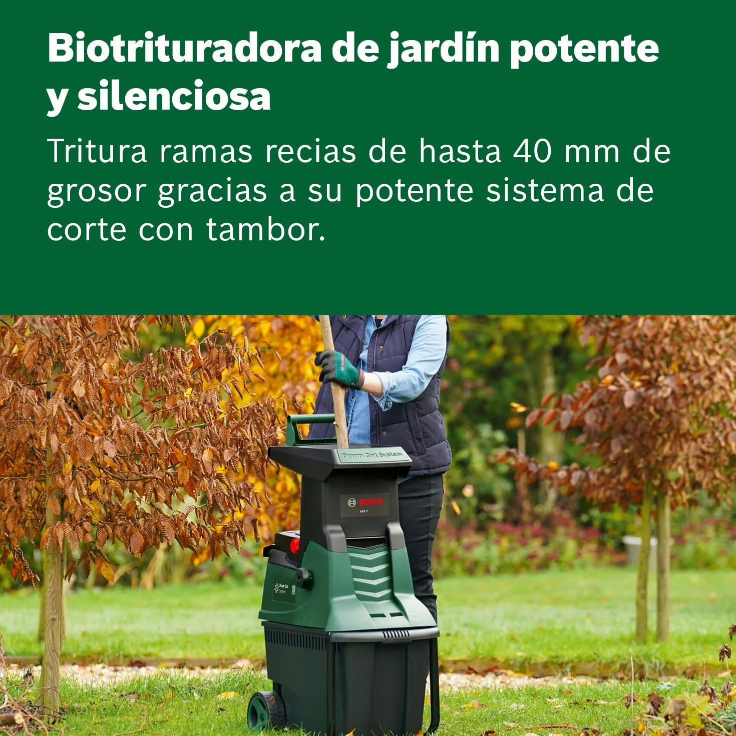 Bosch desmenuzadora silenciosa de jardín AXT 25 D (2500 W; apta para madera y zarzas duras; caja de recogida integrada de 53 L)