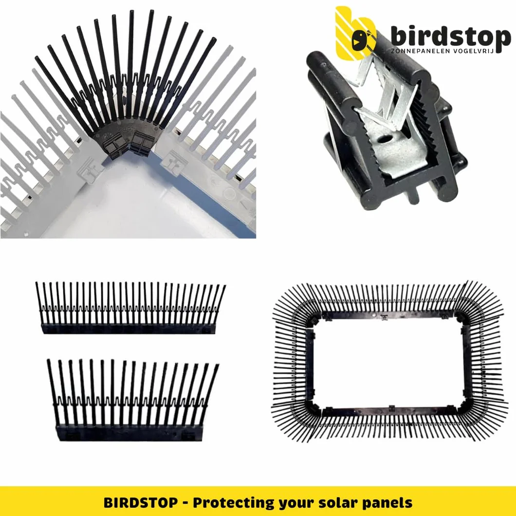 Juego de protección contra pájaros fotovoltaico, sistema solar antipalomas, 10 metros, 12 cm de altura, 4 piezas de esquina y fijación, ahuyentador de palomas fotovoltaico