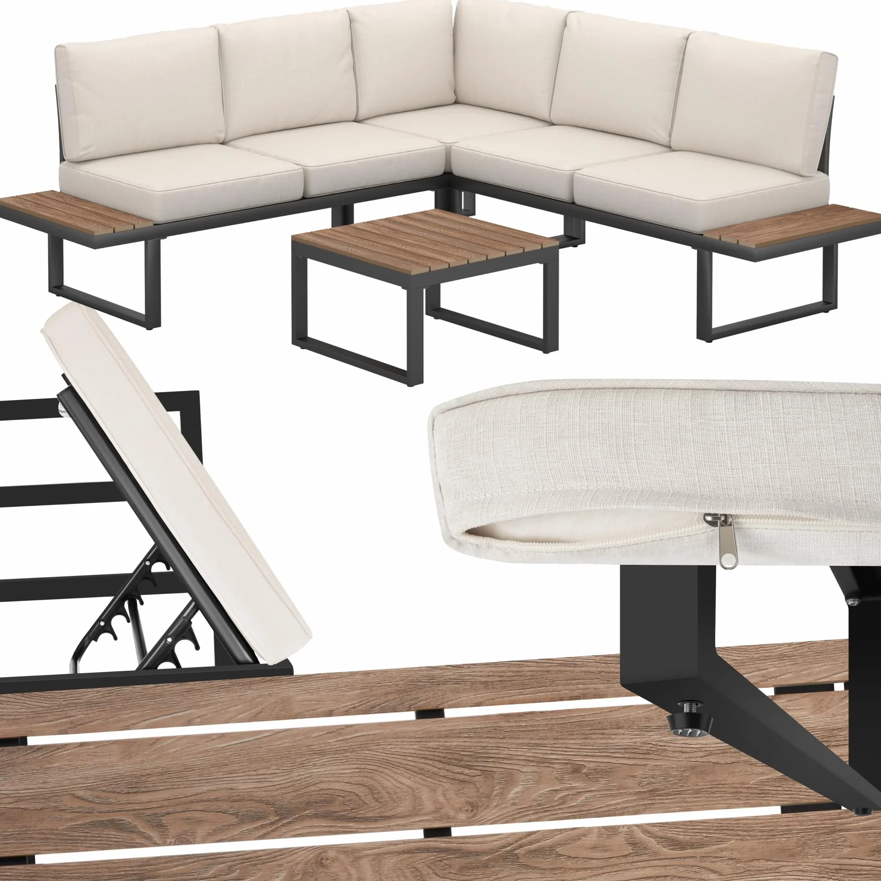 tectake® Conjunto de Muebles Jardin Exterior 4 Piezas, sofá Exterior, Aluminio Resistente a la Intemperie, Cojines extragruesos, Fundas extraíbles, Conjunto Jardin Exterior - Negro