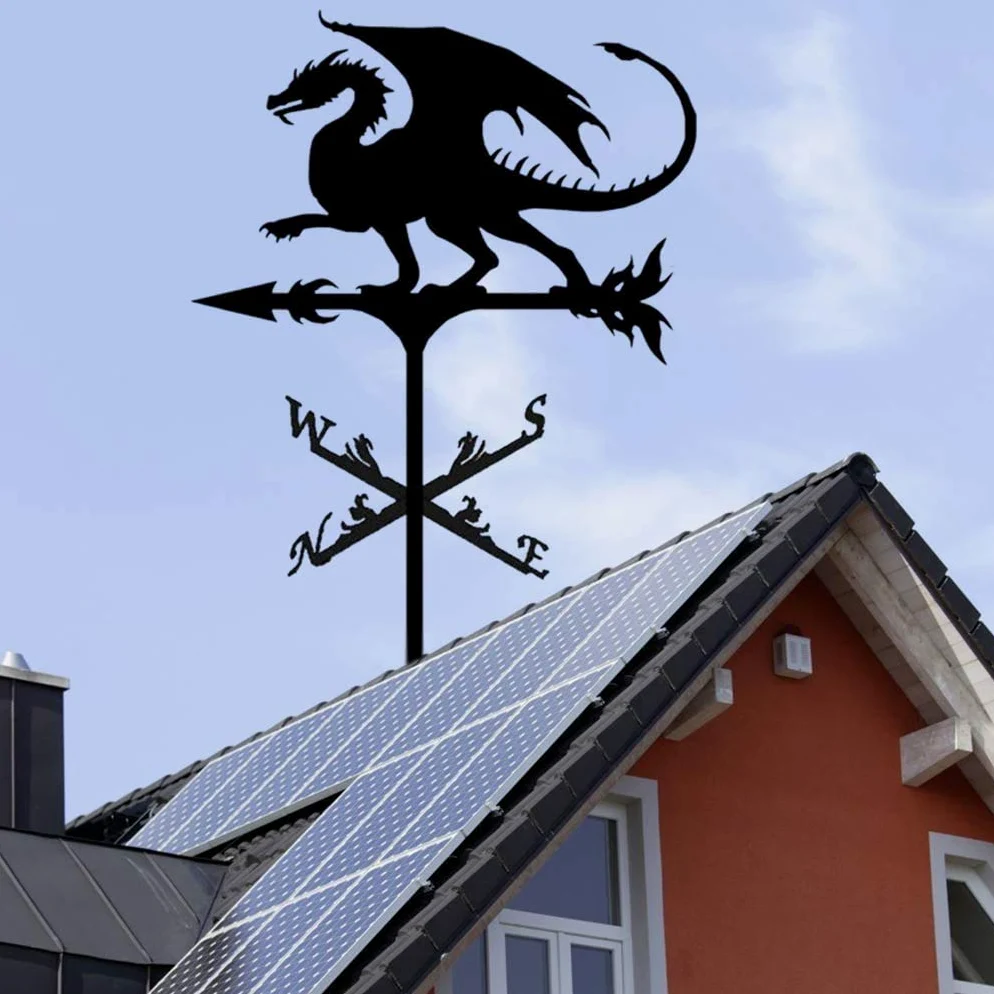 Alnicov Veleta de metal animal, veleta negra vintage indicador de dirección del viento cable para jardín exterior techo Paddock decoración veleta (dragón de fuego)