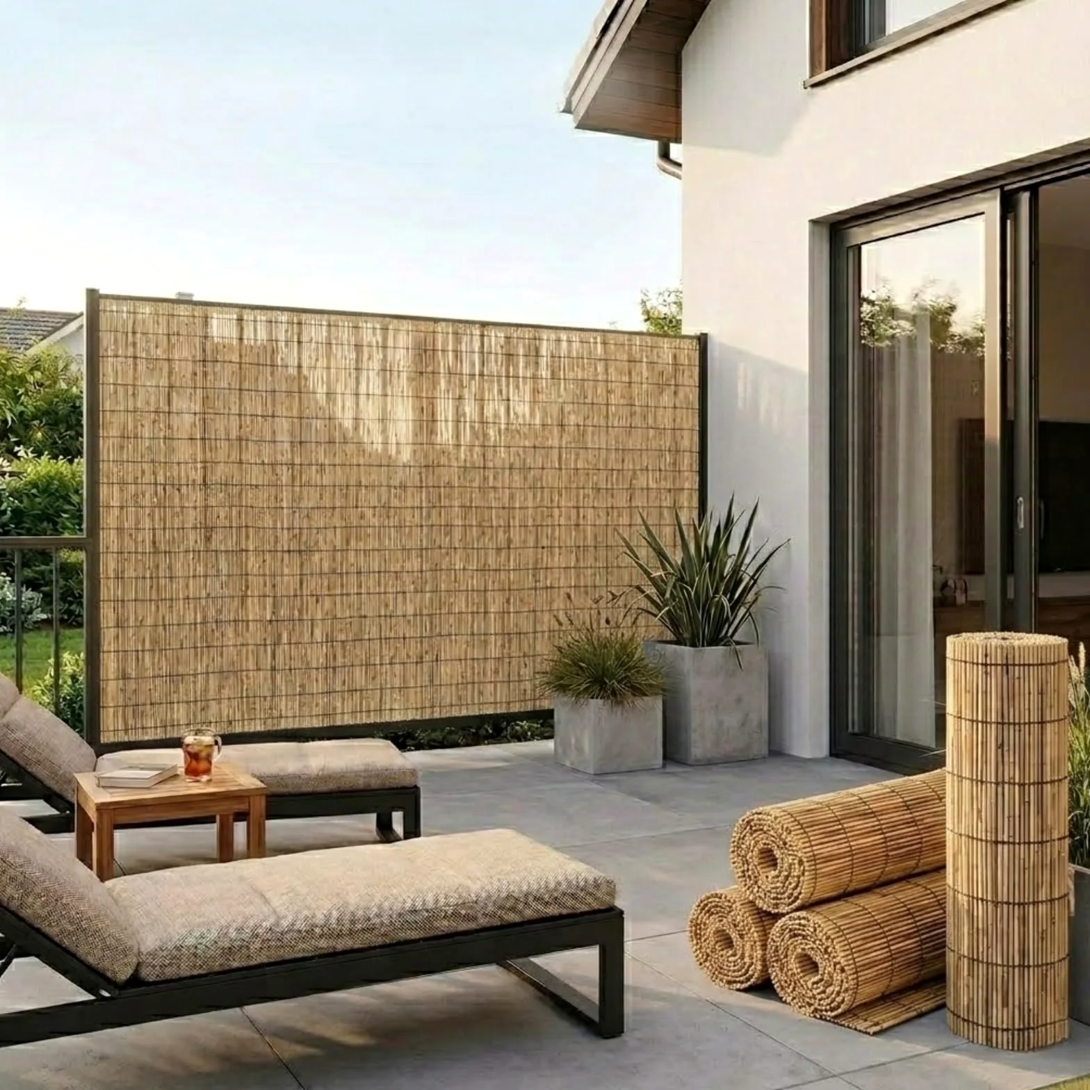 Cañizo de Caña Natural para Ocultación Jardín, Rollo Valla Bambú, Cubre Vallas y Barandilla Balcón, Cerramiento Terraza Exterior, Cercado Jardín, Paneles Ocultación(Natural,1.22 m H x 6.10 m L)