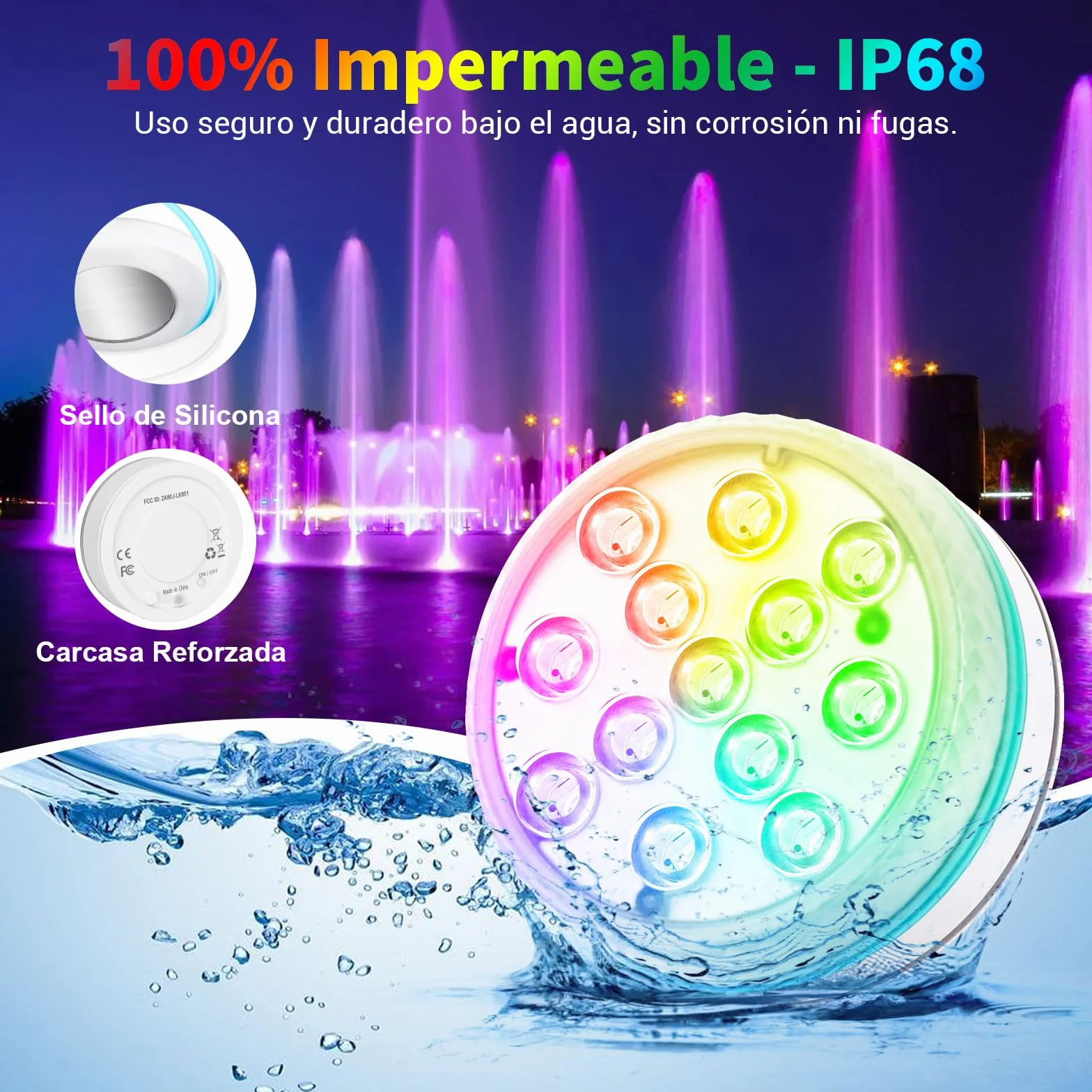 Iluminación subacuática para piscina, magnética, LED, con mando a distancia, IP68, LED, resistente al agua, para piscina, estanque, acuario, iluminación, 4 unidades