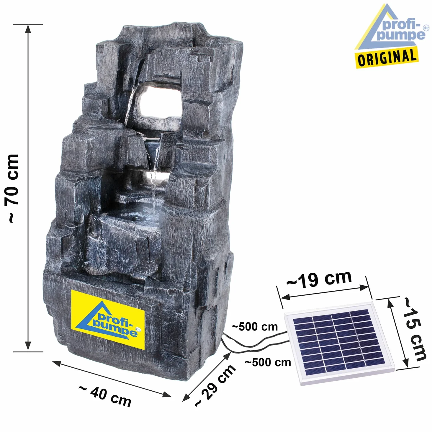 Fuente Solar de Jardín con Luz LED y Batería de Iones de Litio