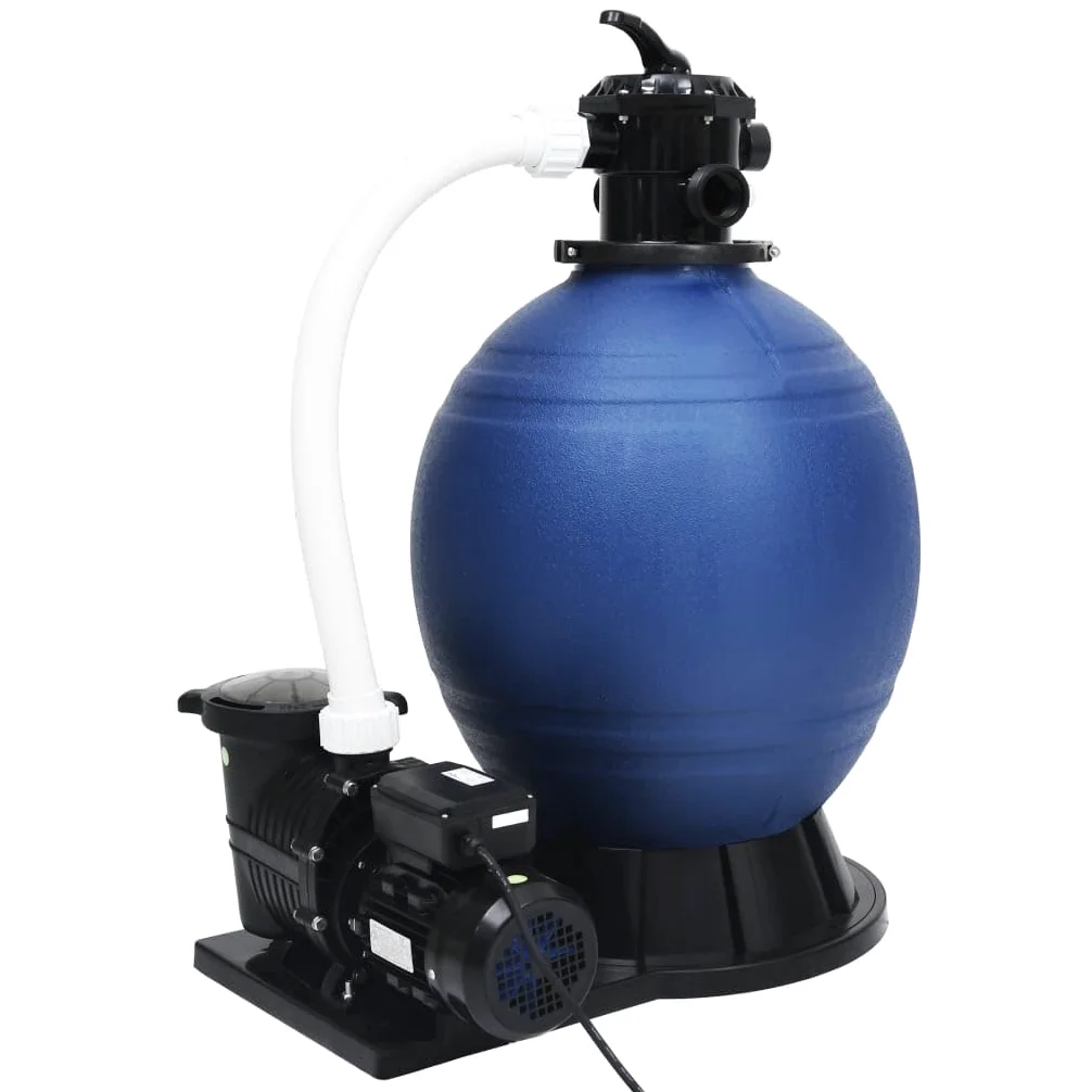 Filtro de arena con válvula de 7 vías y bomba autocebante, caudal de 18 m³/h, presión máxima de trabajo de 3,5 bar, para mangueras de 32/38 mm, incluye 50 kg de arena de filtro (no incluida)