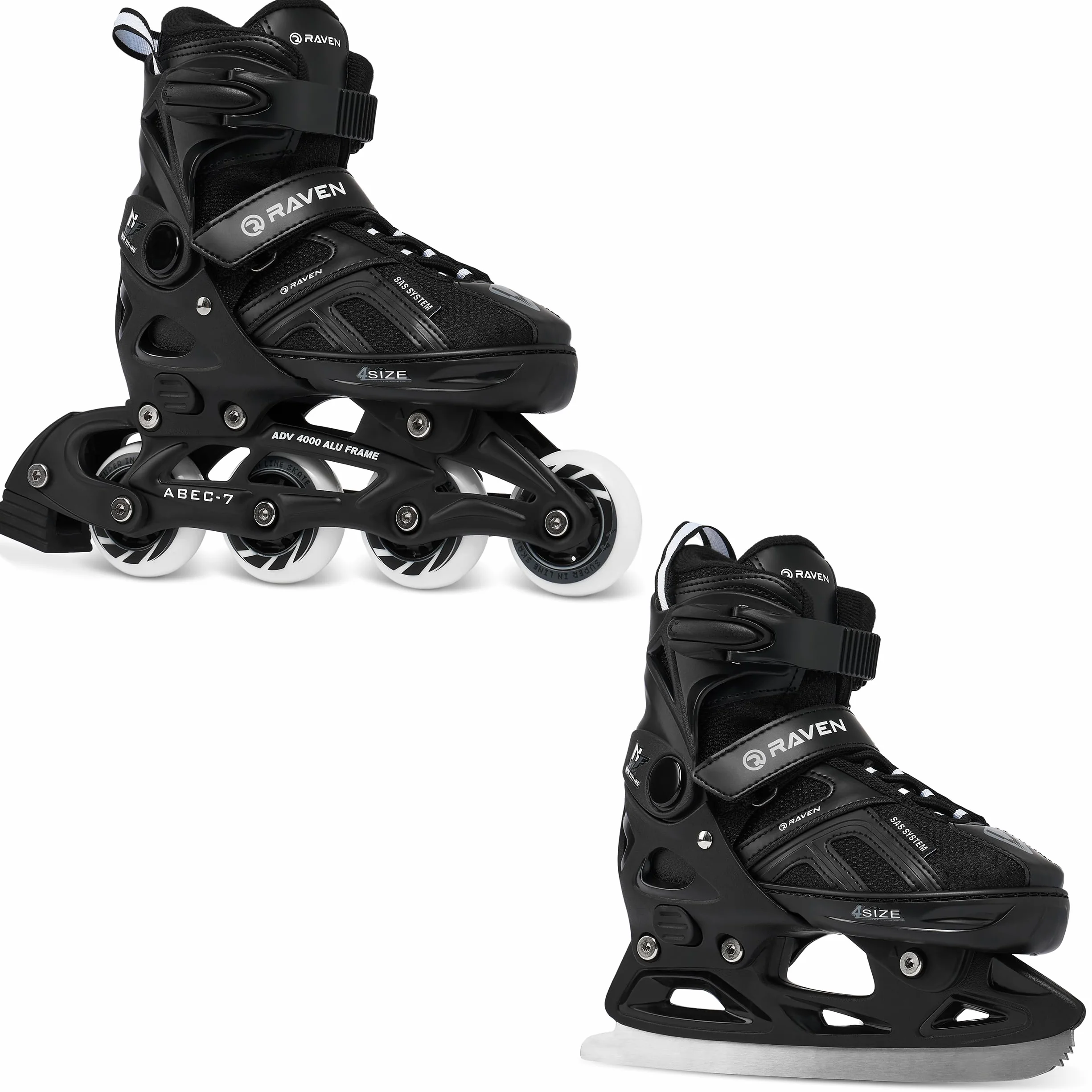 Pattini Inline Raven Pulse Regula 2in1 PRO Black Lame Hockey Ghiaccio