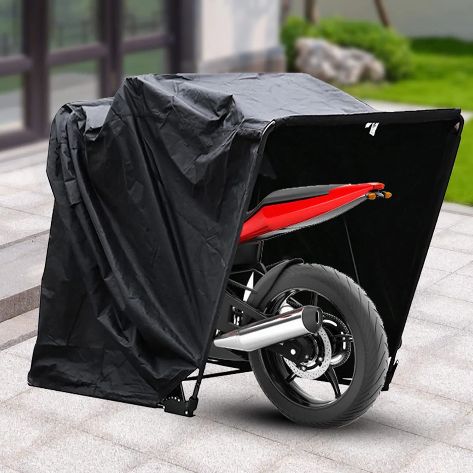 Garaje de moto resistente a los rayos UV e impermeable, 270 x 105 x 155 cm, tienda plegable para moto y scooter, garaje universal ventilado con marco de acero y bolsa de transporte
