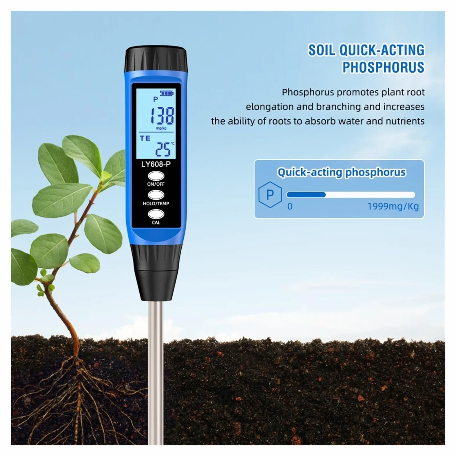 Analizador profesional de nitrógeno y potasio del suelo, medidor fósforo, analizador fertilidad Agricultura y actividades al aire libre(K Tester)