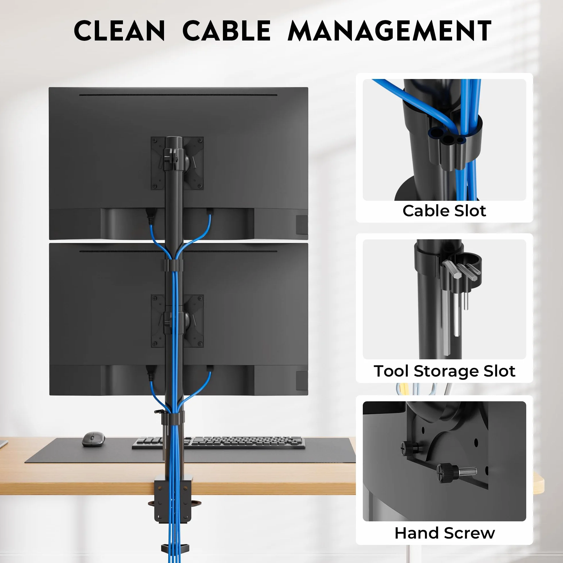 BONTEC Soporte Doble Monitor Vertical 13-34 Pulgadas VESA 75x75/100x100 10kg Brazo Inclinación Rotación Giro