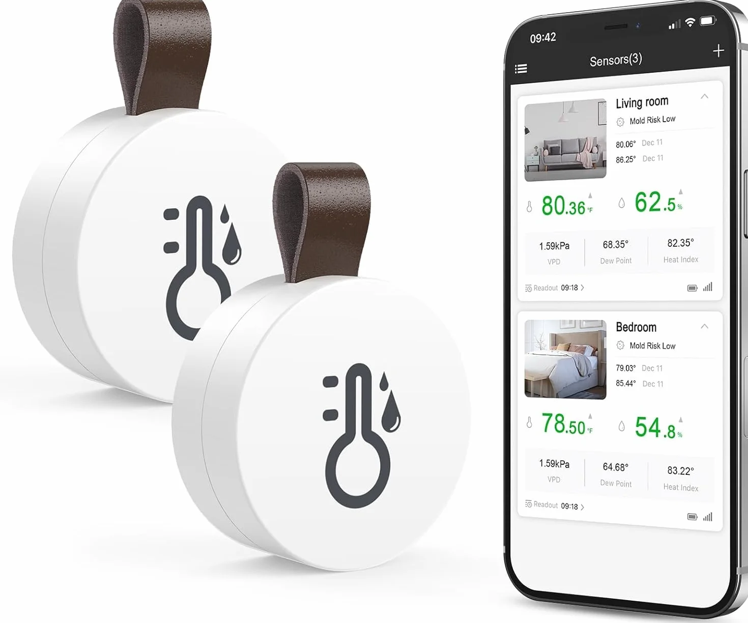 ORIA 2 Piezas Termómetro Higrómetro Bluetooth, Sensor de Humedad de Temperatura con Exportación de Almacenamiento de Datos, Termometro Inalámbrico Digital con iOS Android para Habitación